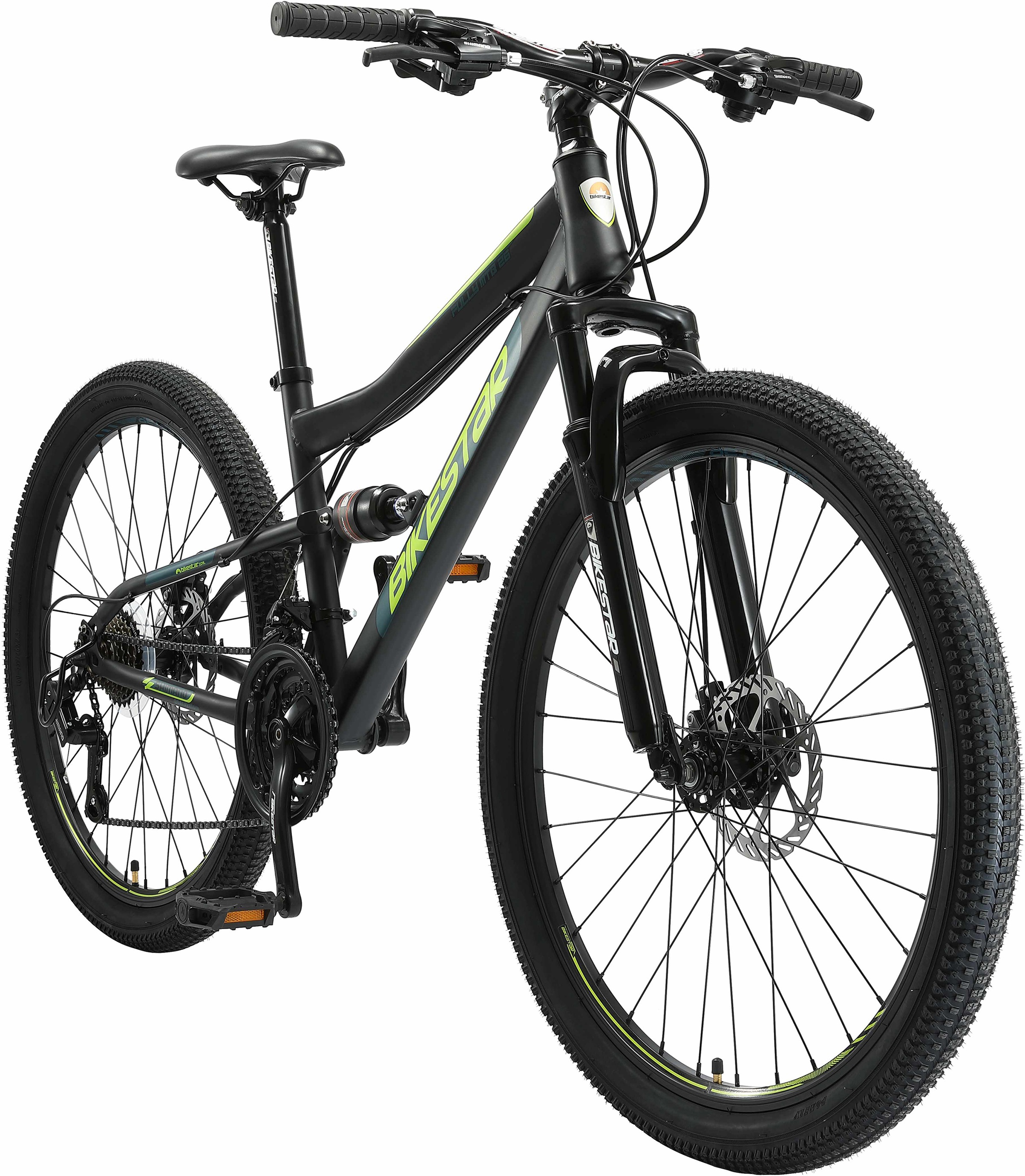 Bikestar Mountainbike, 21 Gang, Shimano, RD-TY300 Schaltwerk, Kettenschaltung, für Damen und Herren, Kettenschaltung