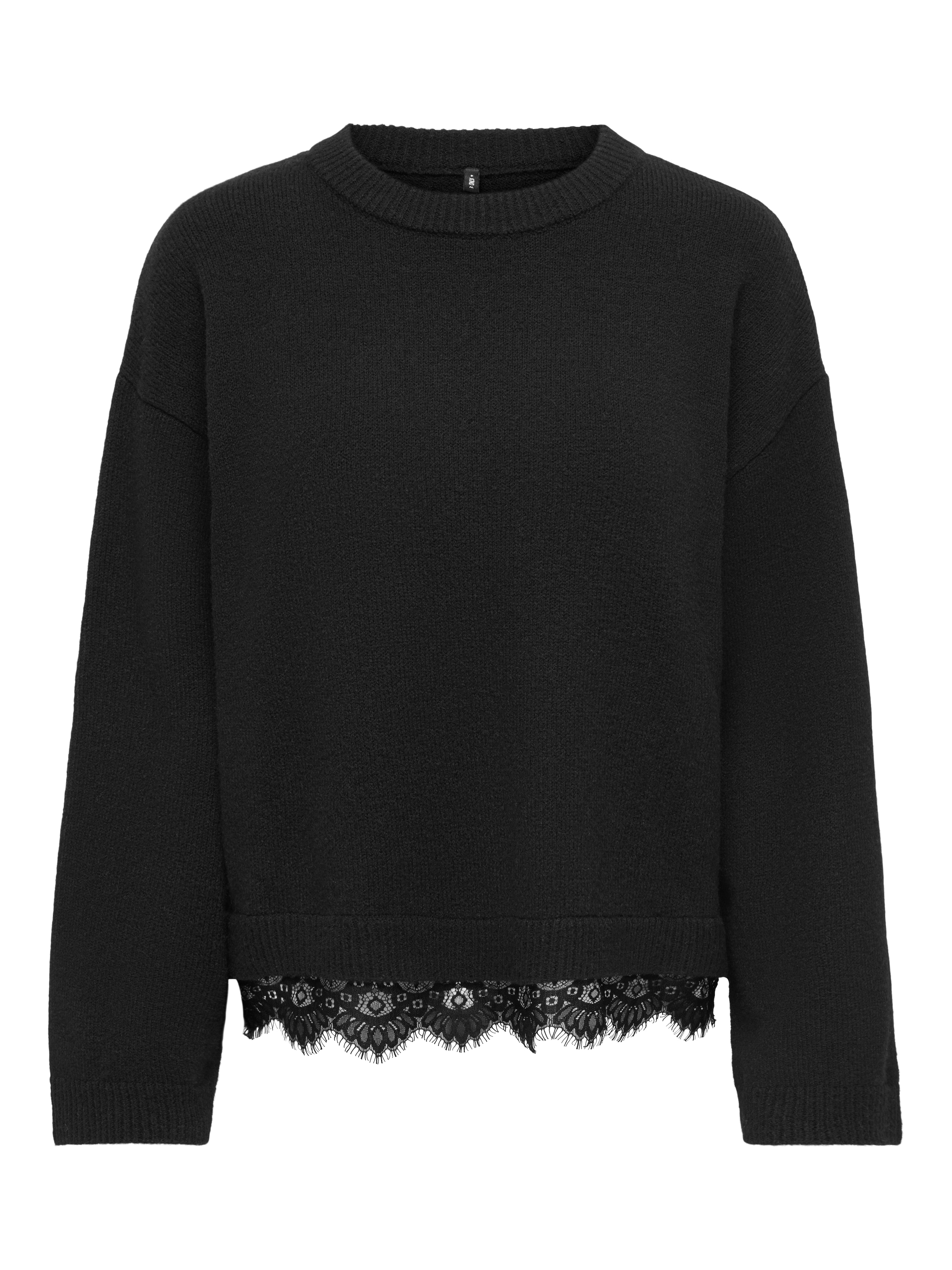 ONLY Strickpullover "ONLALIVIA LS LACE O-NECK CS KNT" Materialmix, regular fit