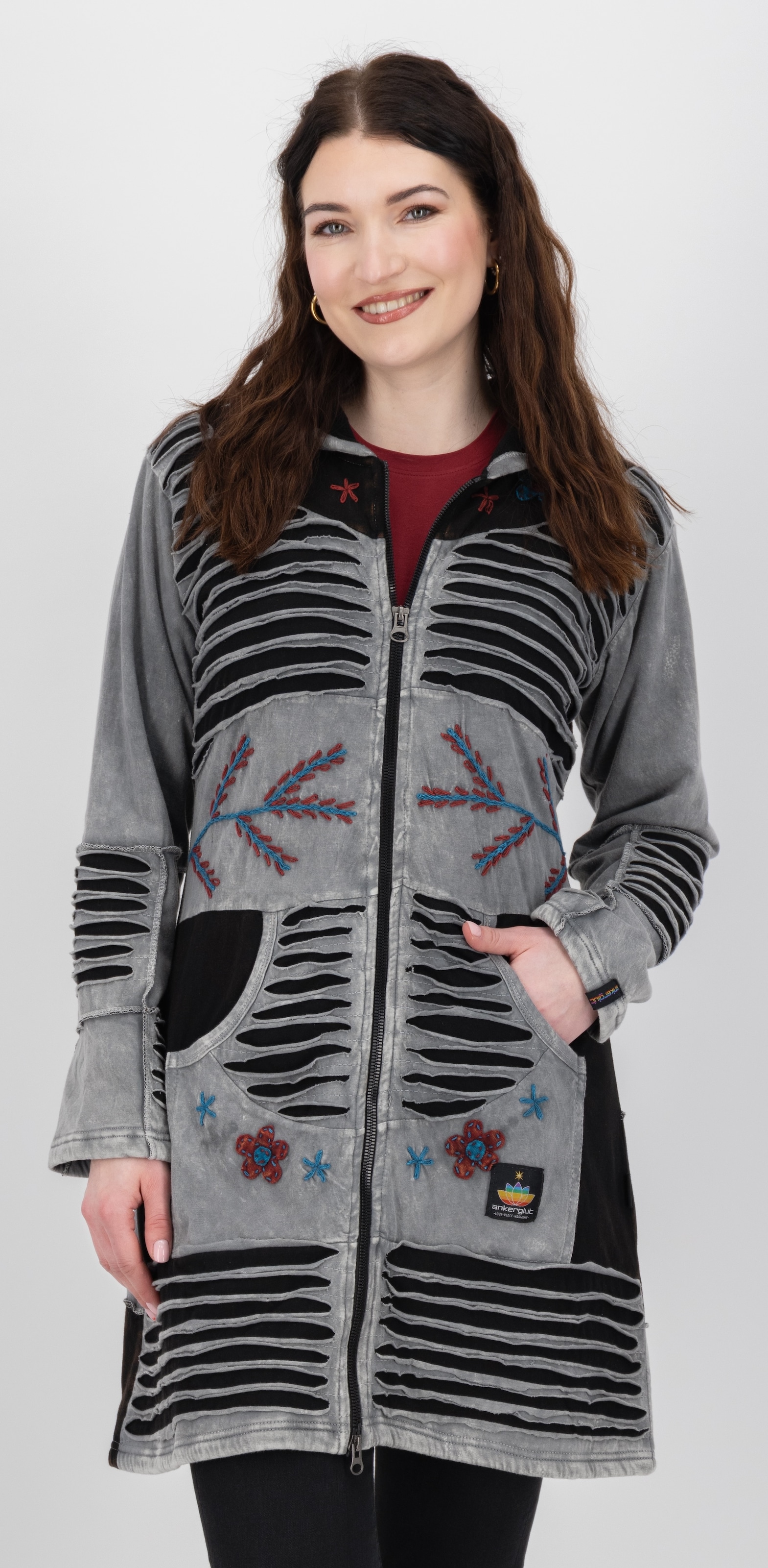 DEPROC Active Fleecejacke "Patchwork NUNAVUT LONG WMN" mit Kapuze auch in Großen Größen erhältlich