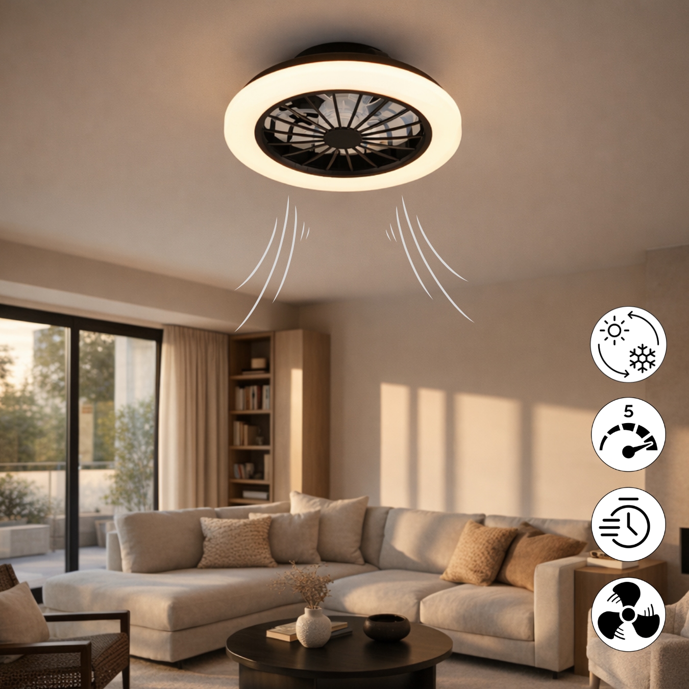 "HANSEATIC LED Deckenleuchte ""DLVO69222RS, Deckenventilator mit Licht Ø 38cm, inkl Fernbedienung"", schwarz (schwarz matt, weiß), 1, Ø 38,5cm H: