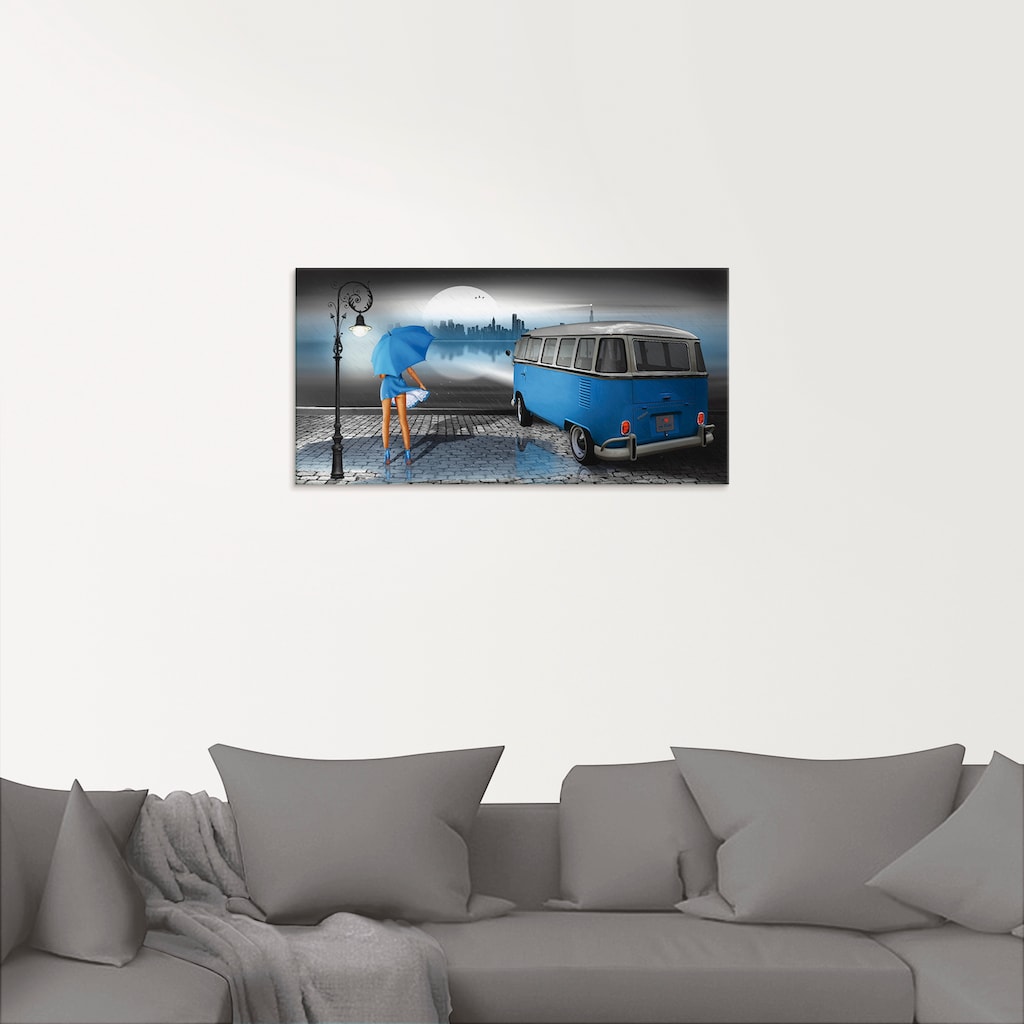 Artland Glasbild »Regennacht in Blau mit Camper T1«, Auto, (1 St.), in verschiedenen Größen