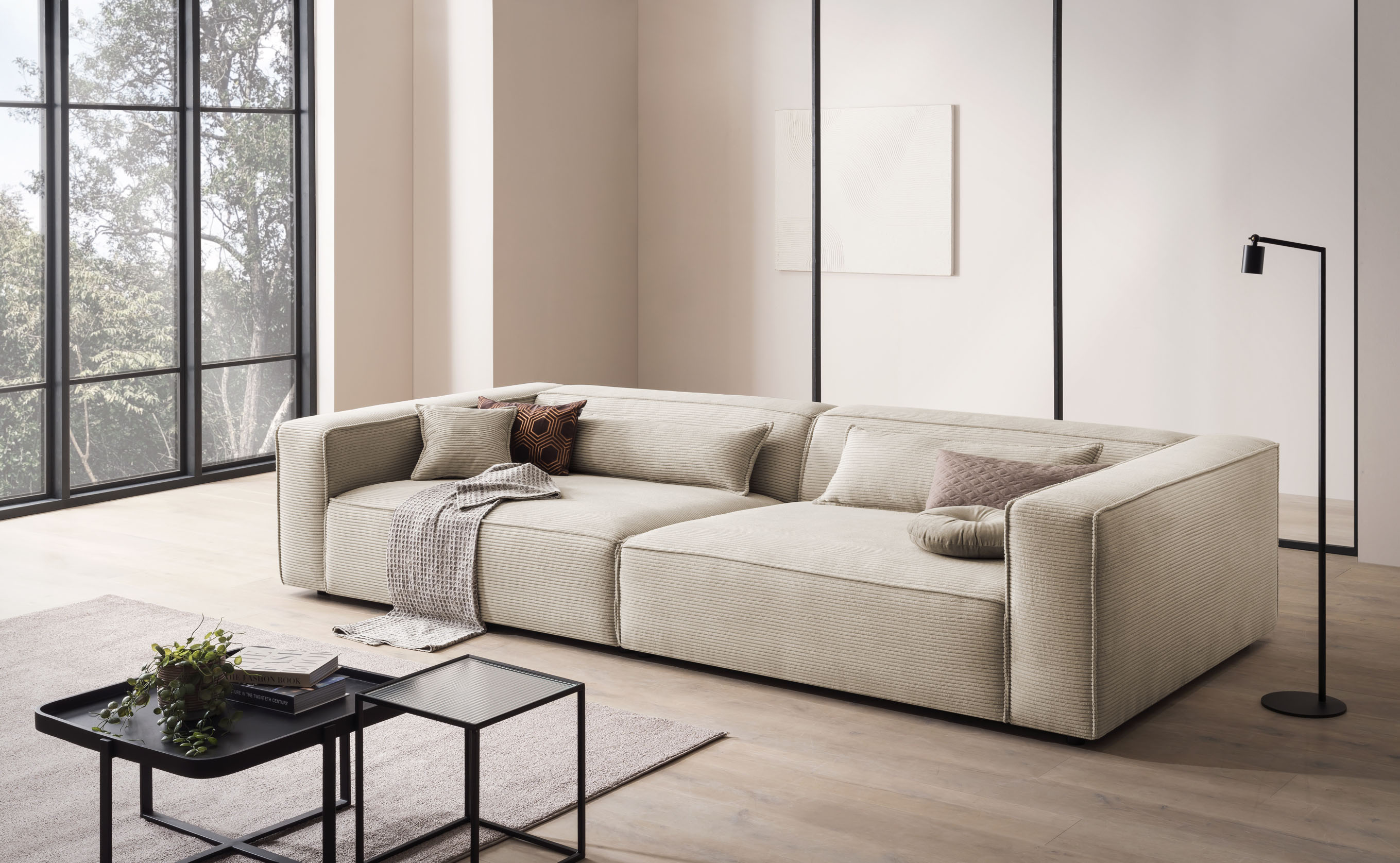 LeGer Home by Lena Gercke 3-Sitzer "PIARA XXL Cord, Sofa mit Kedernaht" schwarze Füße, bequemer Sitzkomfort, extra tiefe Sitzfläche