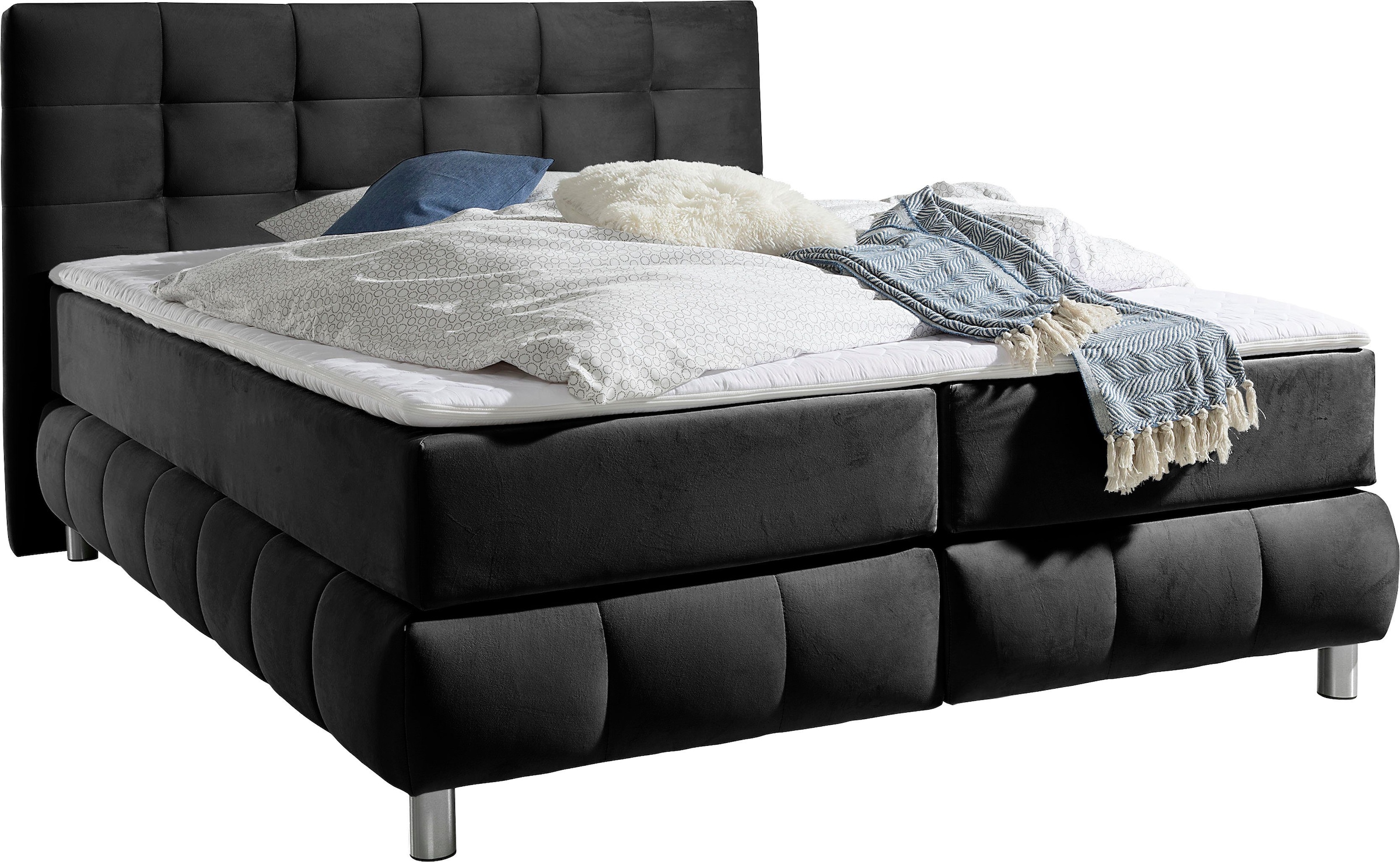 andas Boxspringbett »Salo XXL«, in Samtoptik oder Struktur, 6 Breiten in Überlänge 220cm, 4 Härtegrade