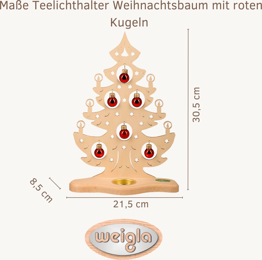 Weigla Teelichthalter "Weihnachtsbaum mit roten Kugeln, NATUR, Made in Germ günstig online kaufen