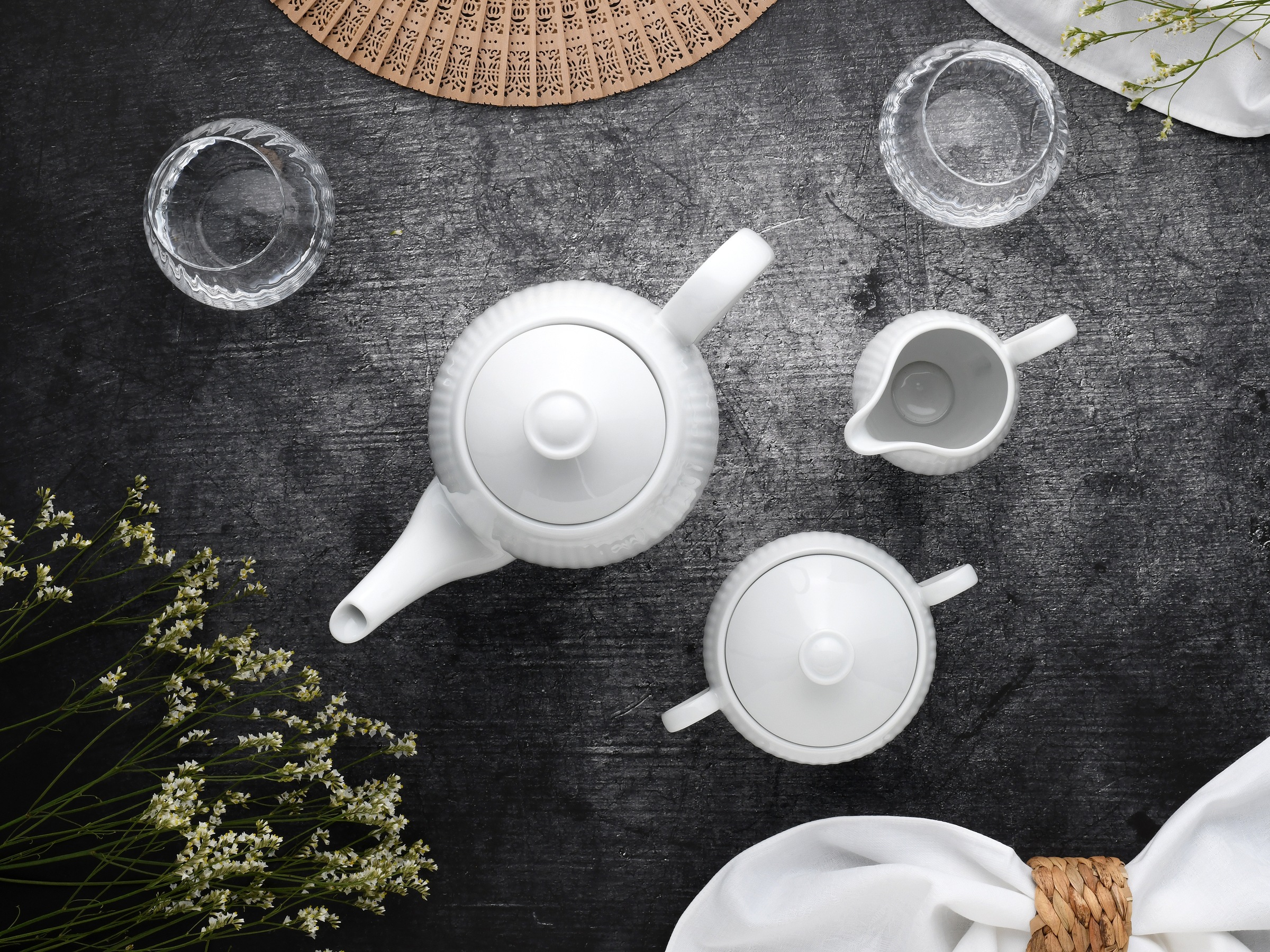 CreaTable Kaffeeservice »Valencia Weiß, Kaffeegarnitur 3-tlg«, (Set, 3 tlg.), Elegant, Boho Chic