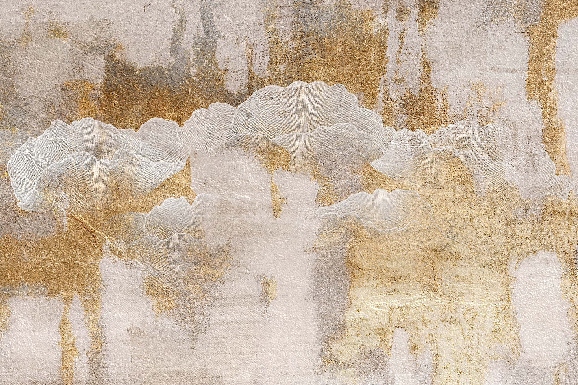 queence Leinwandbild "Gingko Abstrakt in Gold, Canvas Bild von Hand bespannt" 1 Stk. tlg. Zeitlose Ginkgo-Motive in hellen Farben