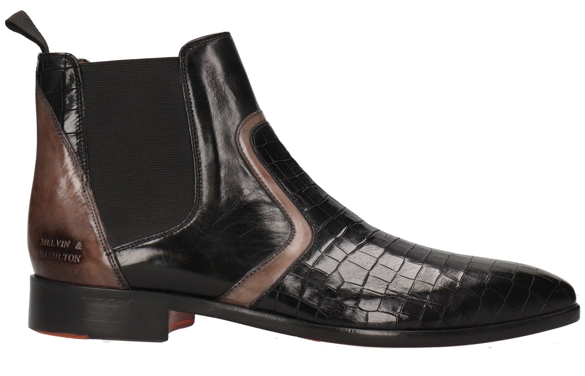 Melvin & Hamilton Chelseaboots »Lewis 26 - vegetabil gegerbt«, Stiefelette, Anzugschuh, Business Schuh mit Reptilien Prägung