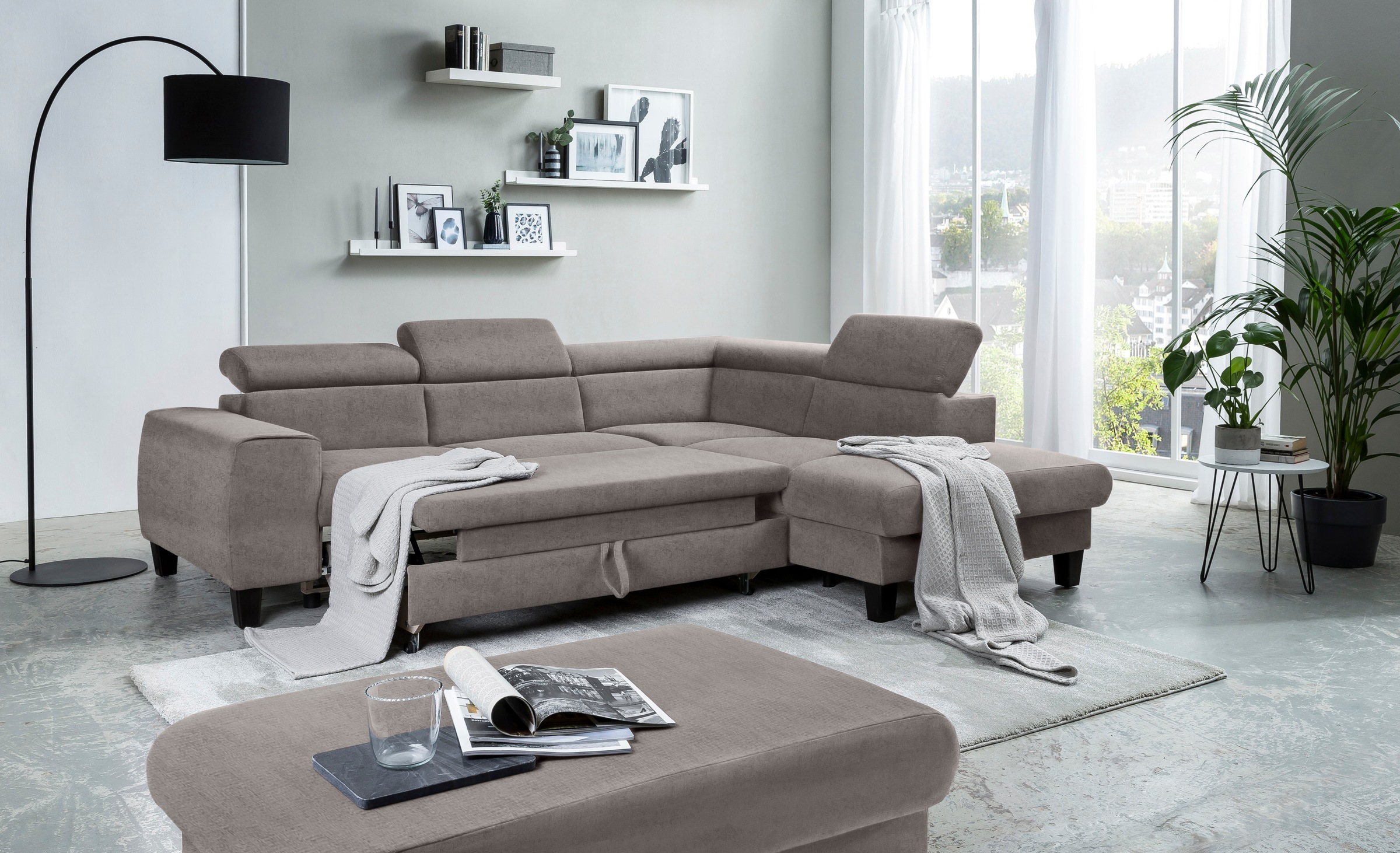 COTTA Ecksofa »Morven L-Form« wahlweise mit Bettfunktion, Bettkasten & Wireless-Charger