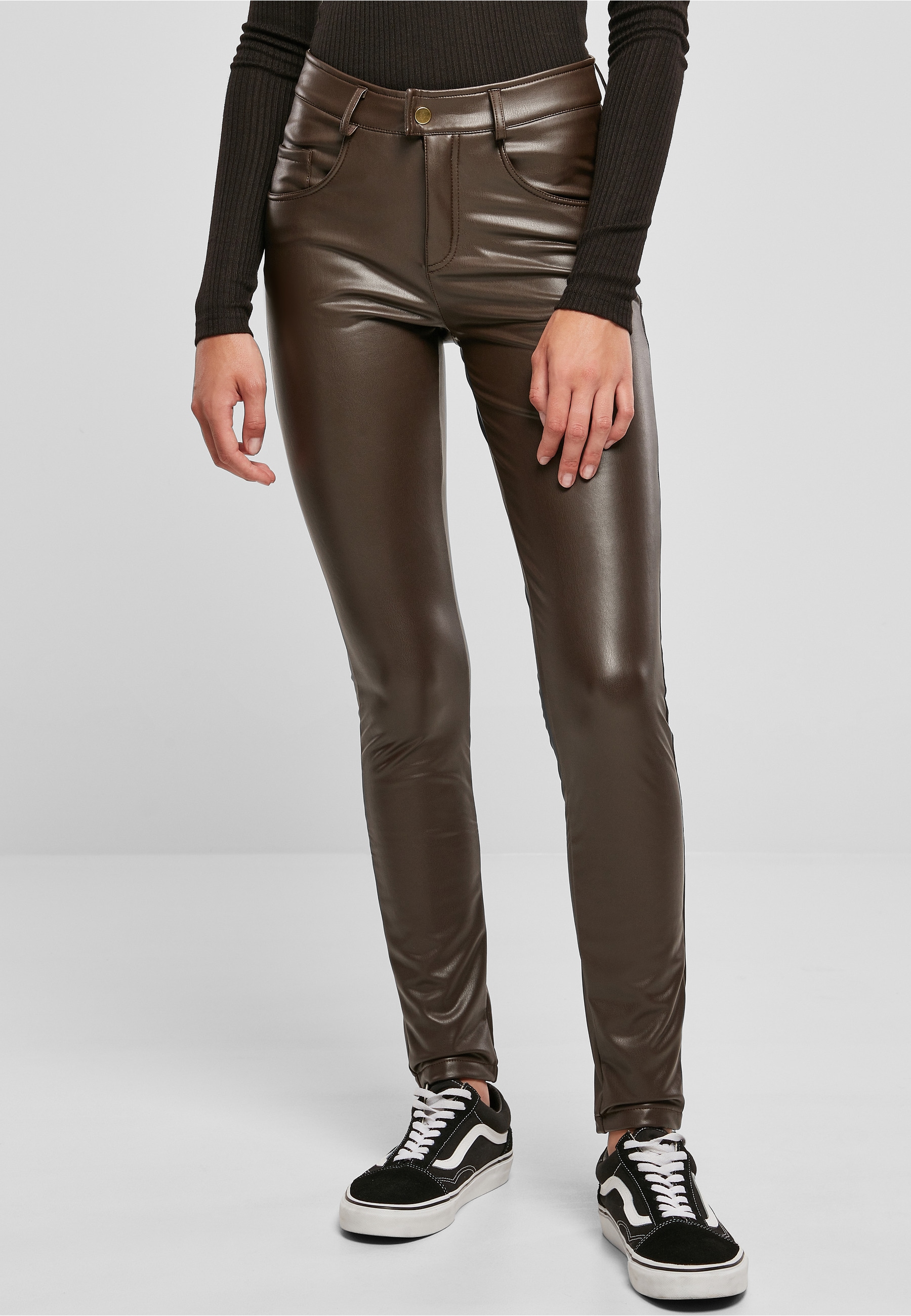 URBAN CLASSICS Lederhose »Urban Classics Damen Ladies Mid Waist Synthetic Leather Pants«
