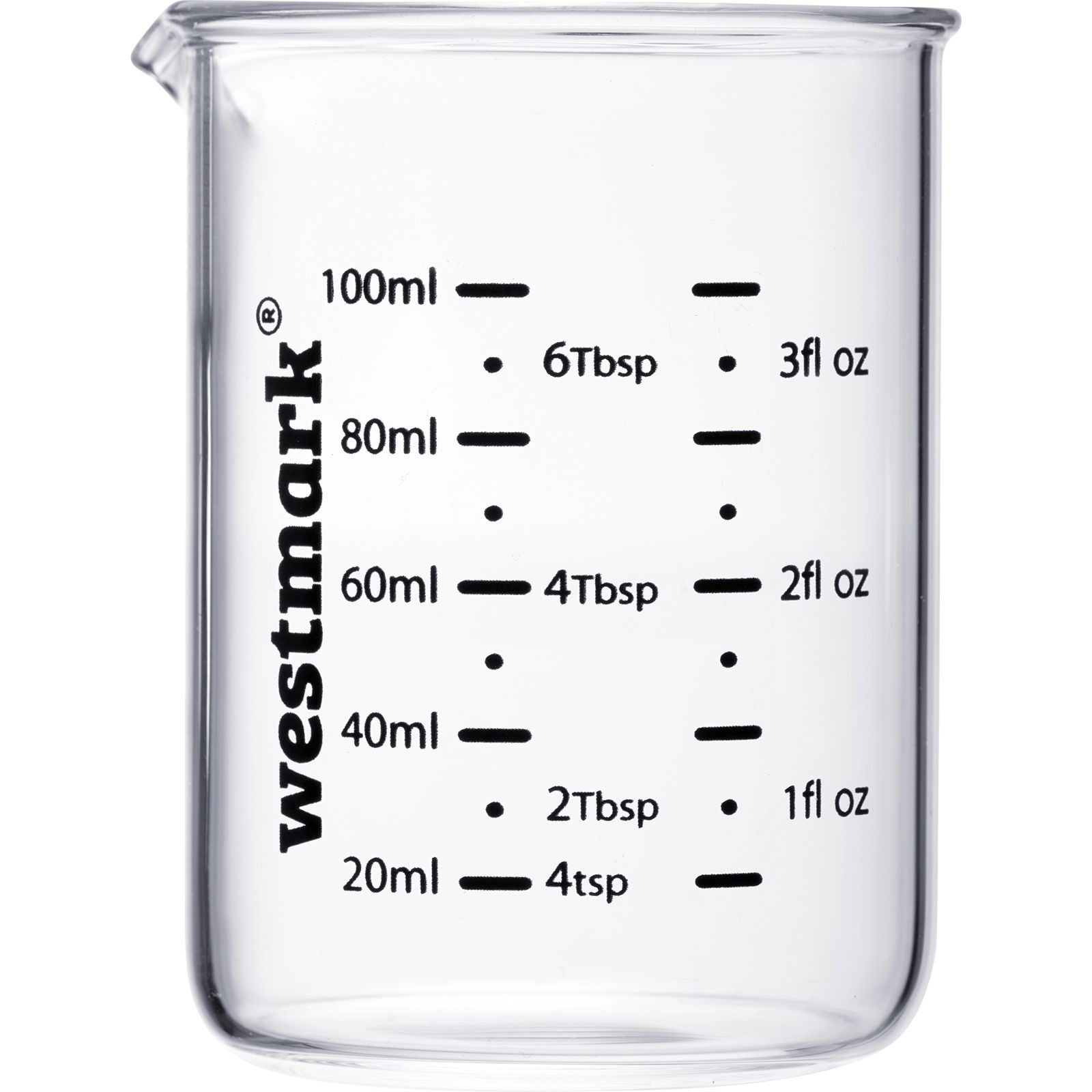WESTMARK Messbecher »Messglas-Set, 3tlg., 50, 100, 250 ml« Borosilikatglas | Silikon Set, 3 Stk. tlg. Skalen in ml, Tbsp, tsp und fl oz