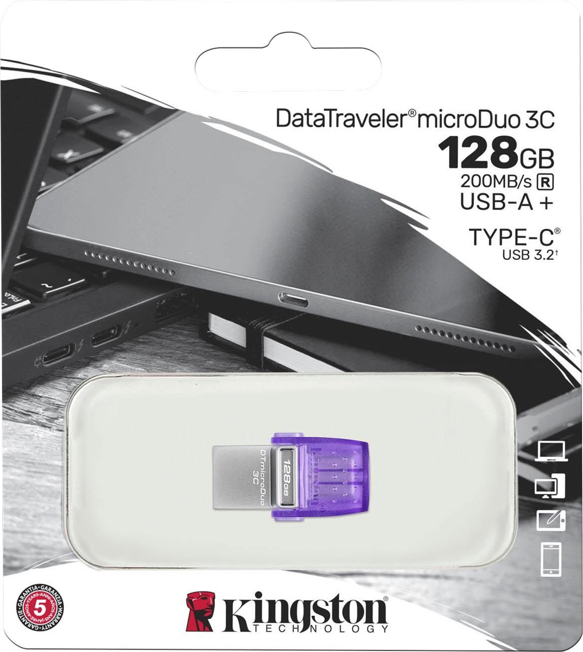 Kingston USB-Stick »DATATRAVELER® MICRODUO™ 3C 128GB«, (USB 3.2 Lesegeschwindigkeit 200 MB/s)