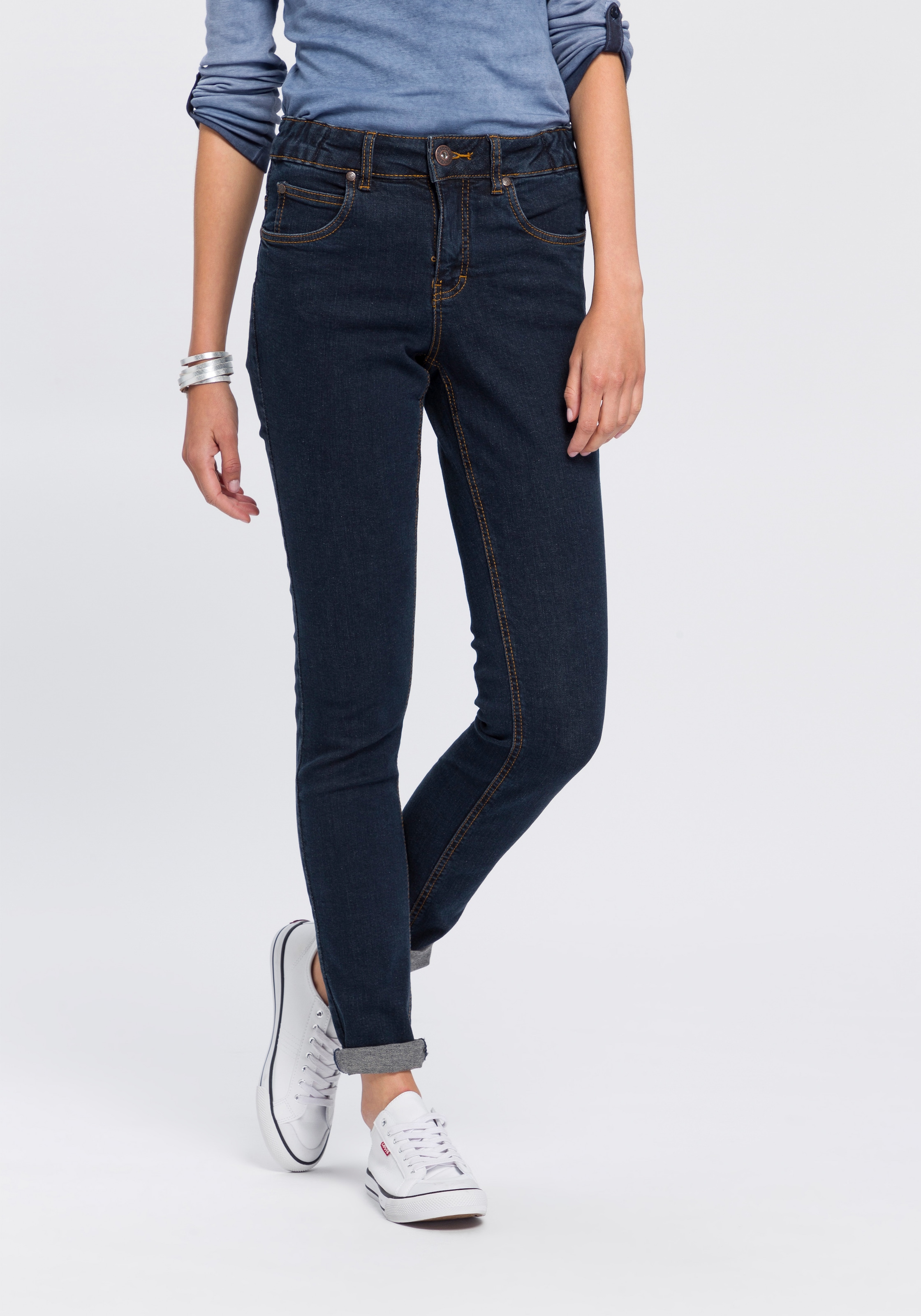 Slim-fit-Jeans »Bund mit seitlichem Gummizugeinsatz«, High Waist