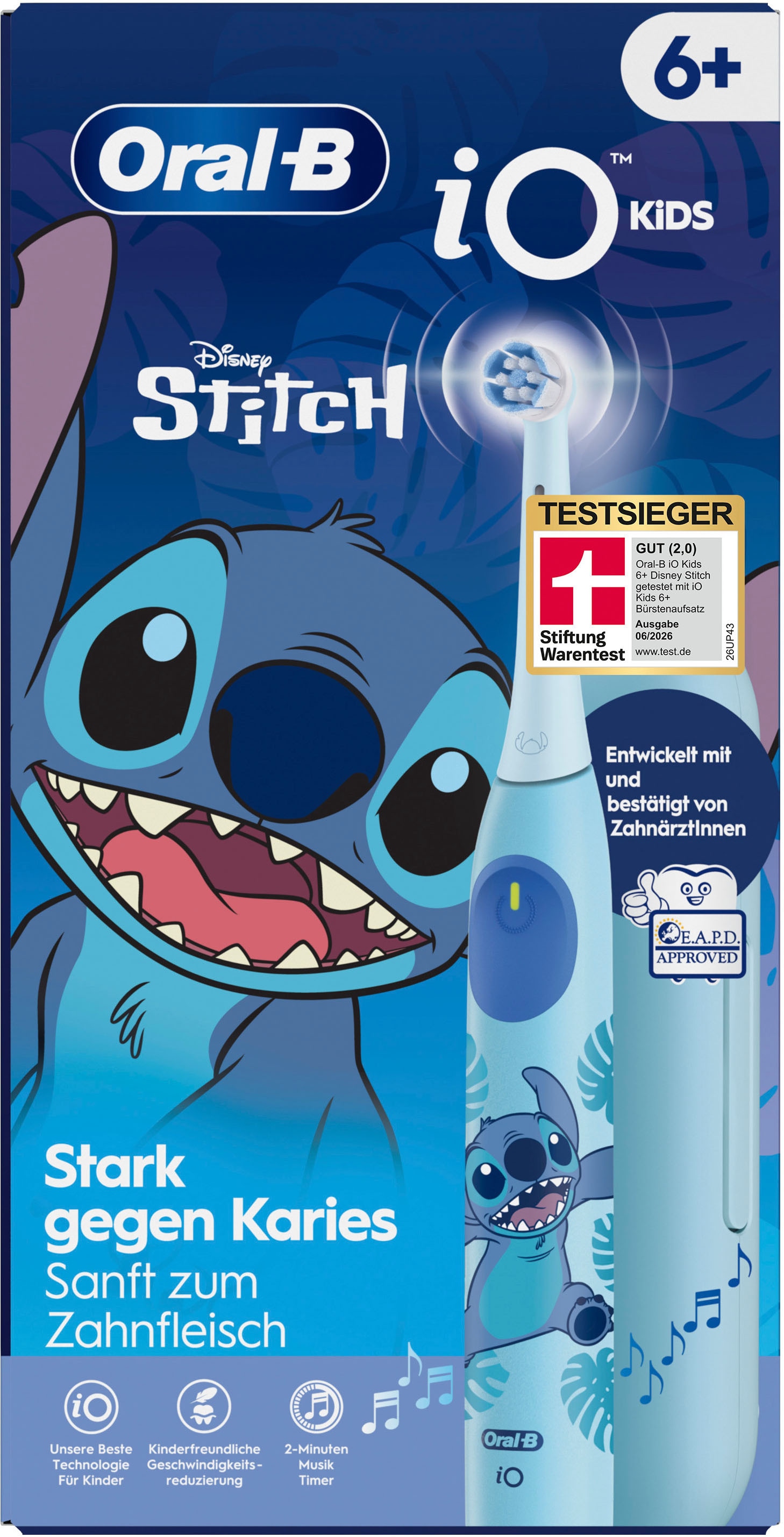 Oral-B Elektrische Kinderzahnbürste »iO Kids 6+ Stitch« 1 Stk. Aufsteckbürsten 1 Reise-Etui, Musik-Timer, 3 Modi, ab 6 Jahren