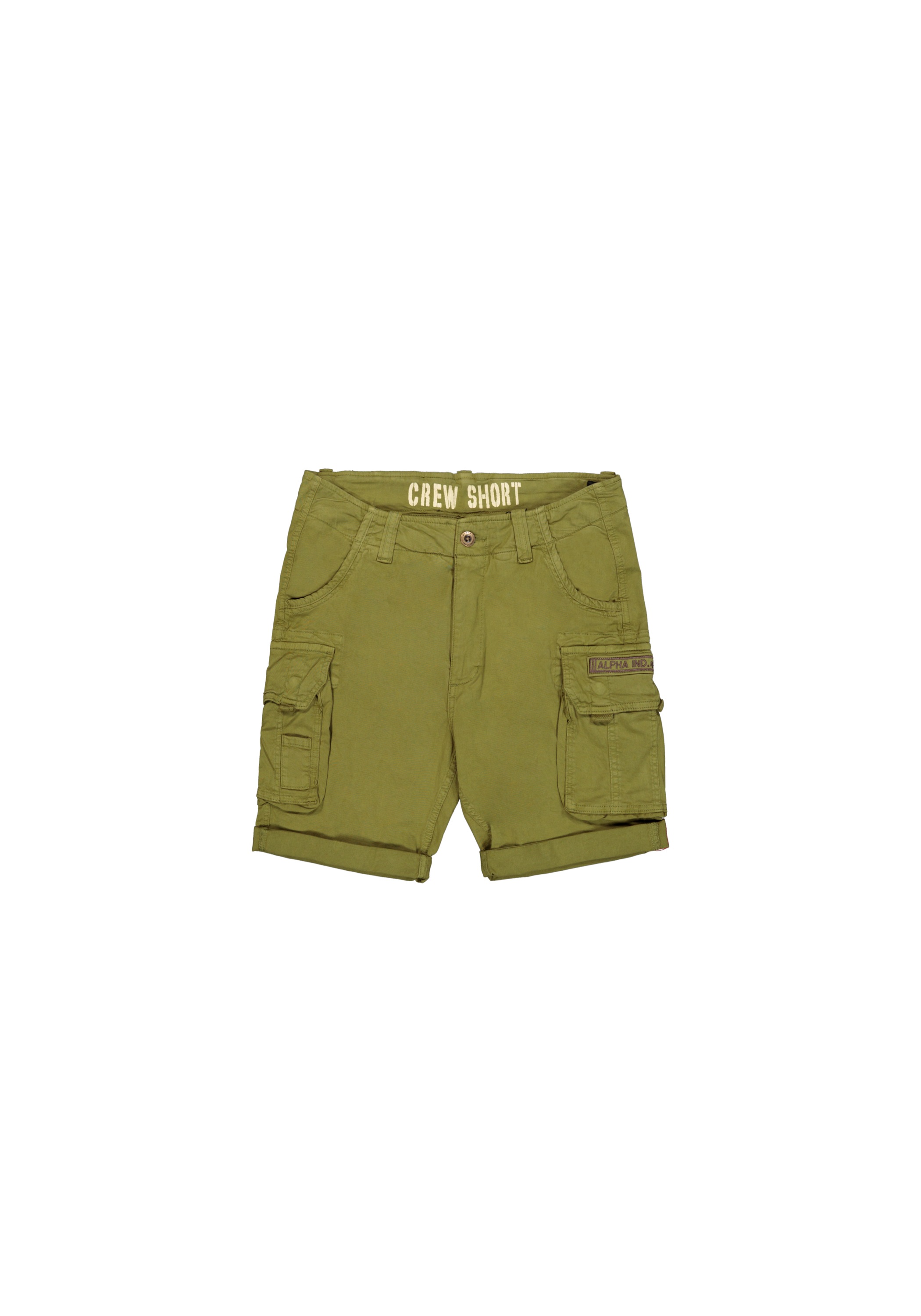 Shorts ALPHA INDUSTRIES "Crew Short", Herren, Gr. 32, Normalgrößen, grün (moss grün), Obermaterial: 98% Baumwolle, 2% Elastan; Futter: 100% Baumwolle, Hosen Shorts 3