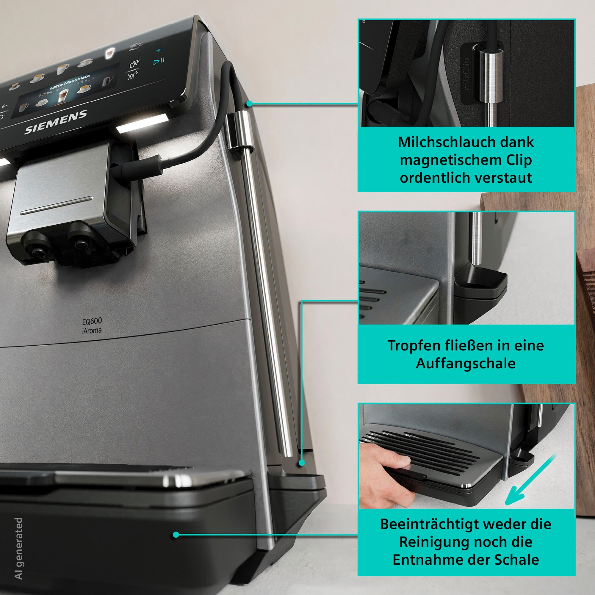 SIEMENS Kaffeevollautomat »EQ600 TP603E07, 6 Getränke, XL-Getränke, bis zu 480ml, Keramikmahlwerk« Doppeltassenfunktion, Kannenfunktion, entnehmbare Brüheinheit, Silber