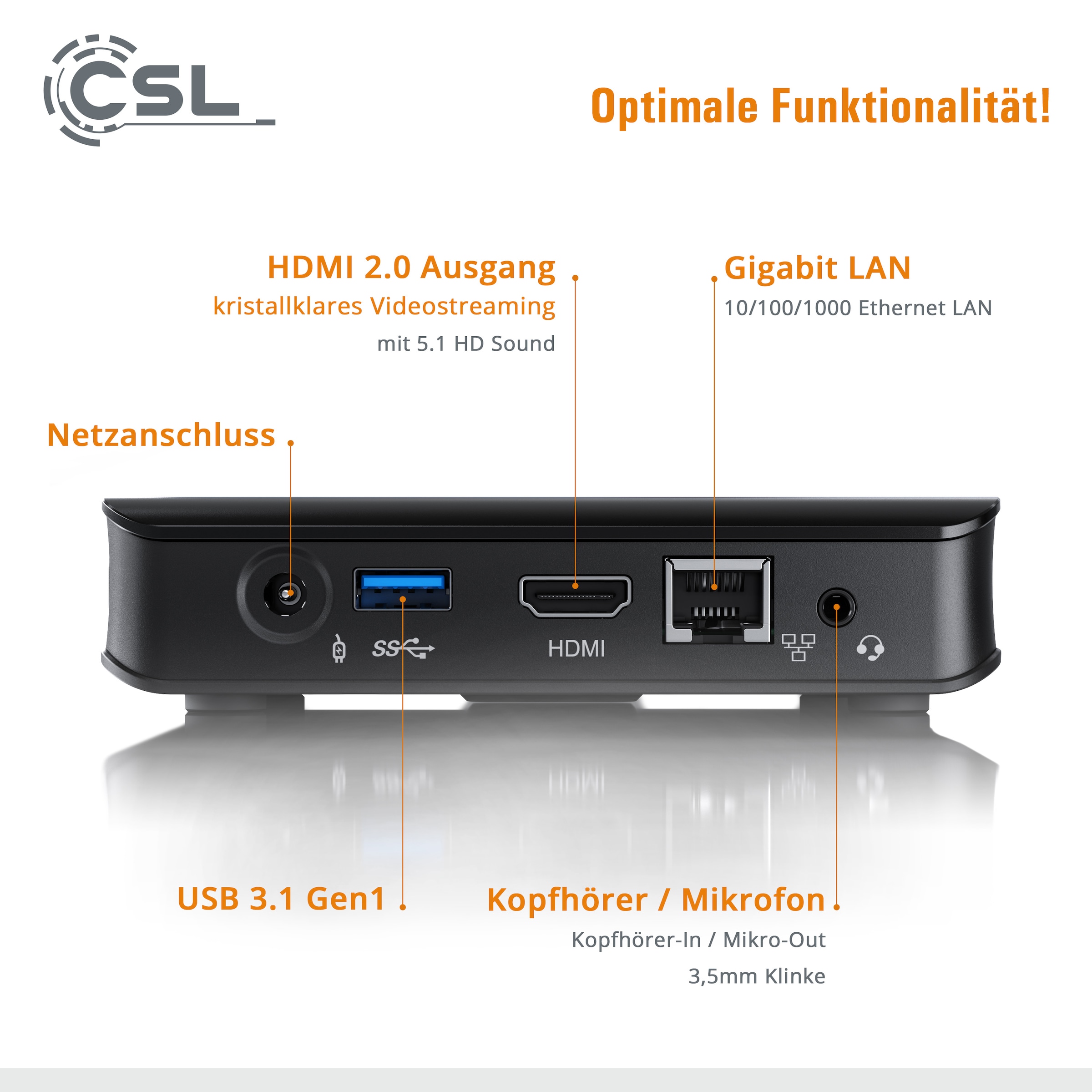 CSL Mini-PC »Narro Box Ultra HD Compact v4 / 1000 GB / Win 11 Home«, 2m HDMI Kabel