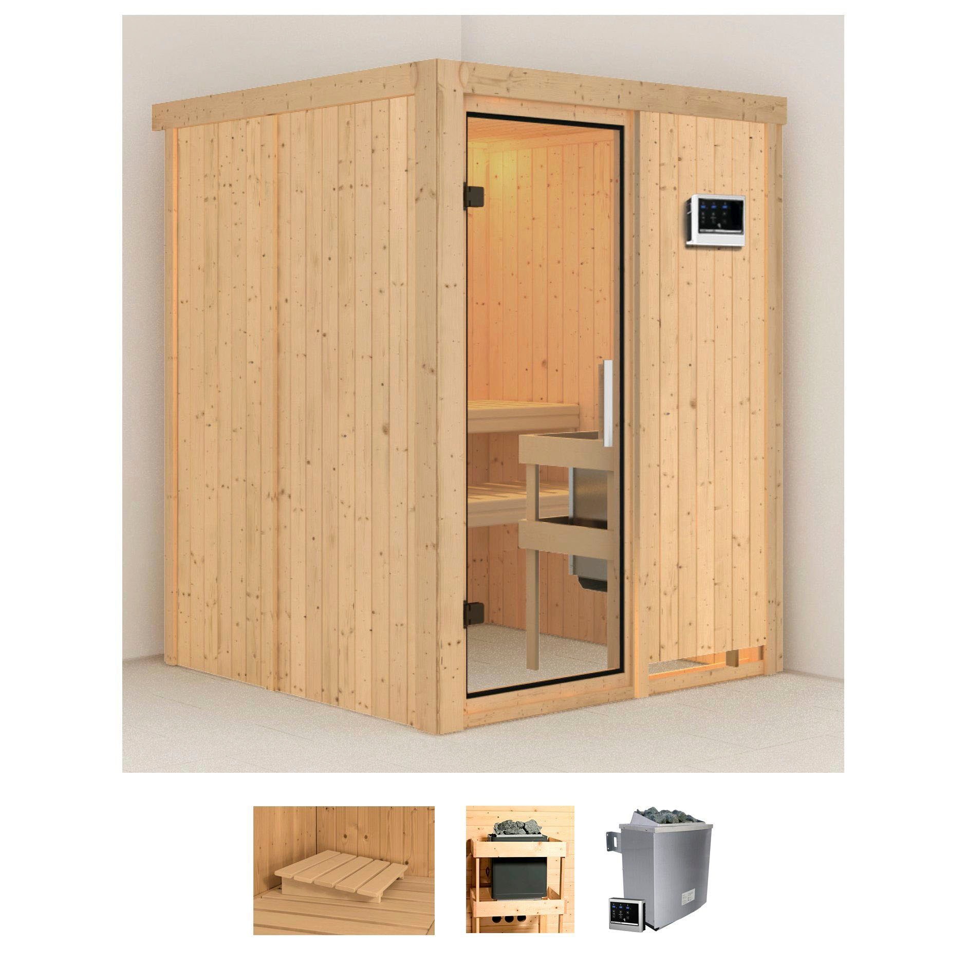 Sauna »Norin«, (Set), 9 KW-Ofen mit externer Steuerung