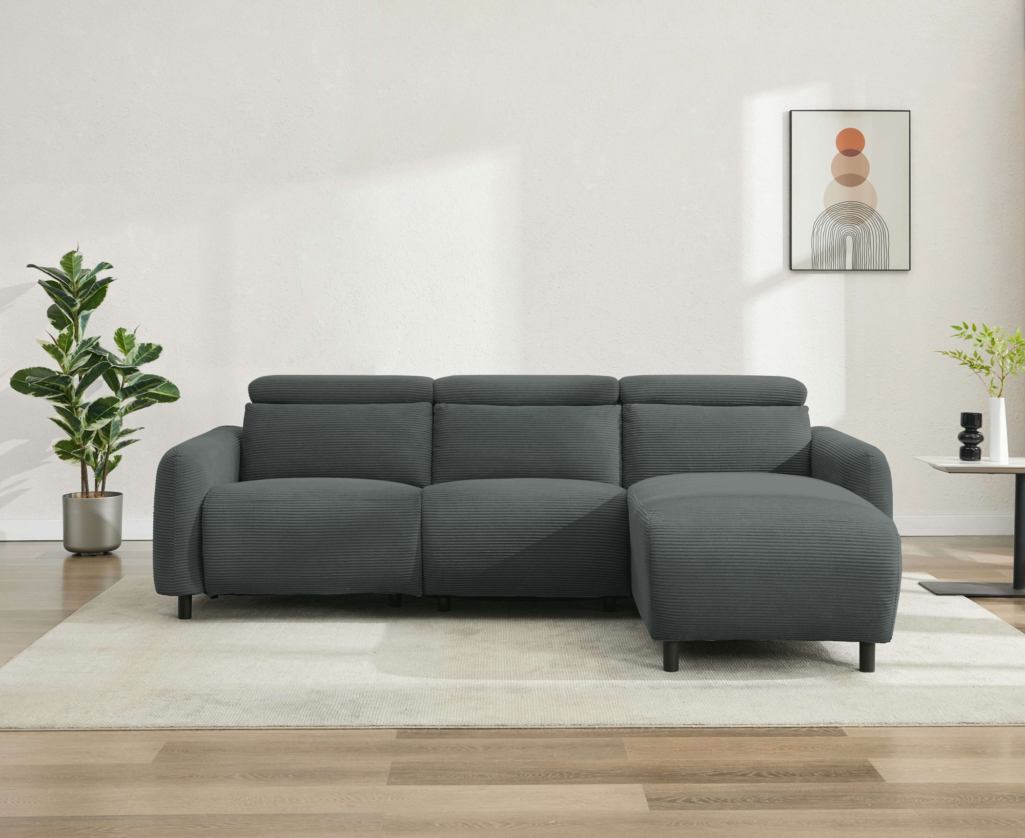 Home affaire Ecksofa »SKAANE Struktur, L-Form, 274 cm, manuelle u. elektrische Funktion,«, Kopfteilverstellung, Relax-und Liegefunktion, Federkernpolsterung