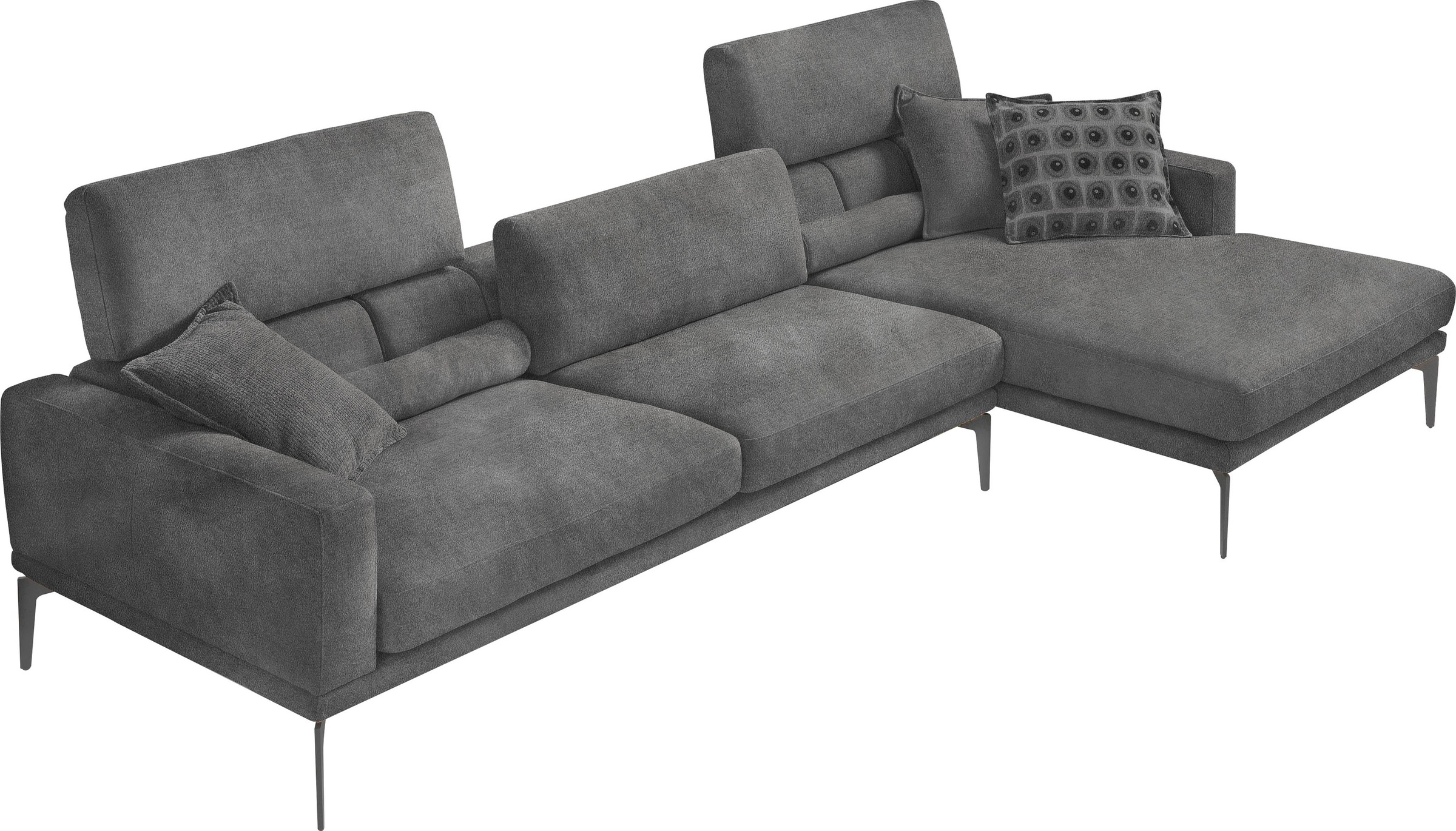 Egoitaliano Ecksofa »Masu, Design trifft sensationellen Sitzkomfort«, inkl. 2 Kissenrollen, Rückenelemente manuell verstellbar, Metallfüße