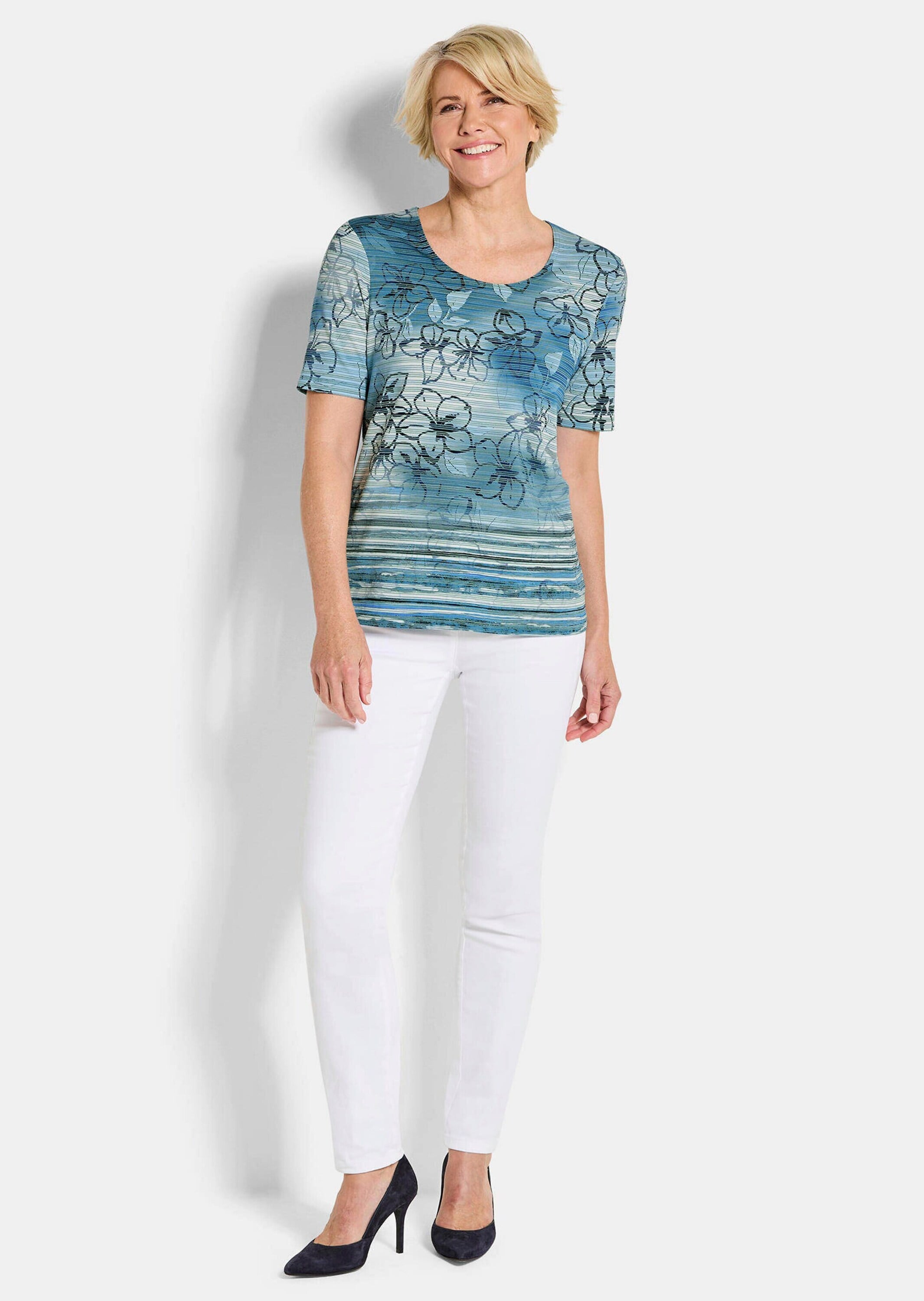 GOLDNER Kurzarmshirt »Druckshirt mit floralem Muster« stretchbequemer Jersey