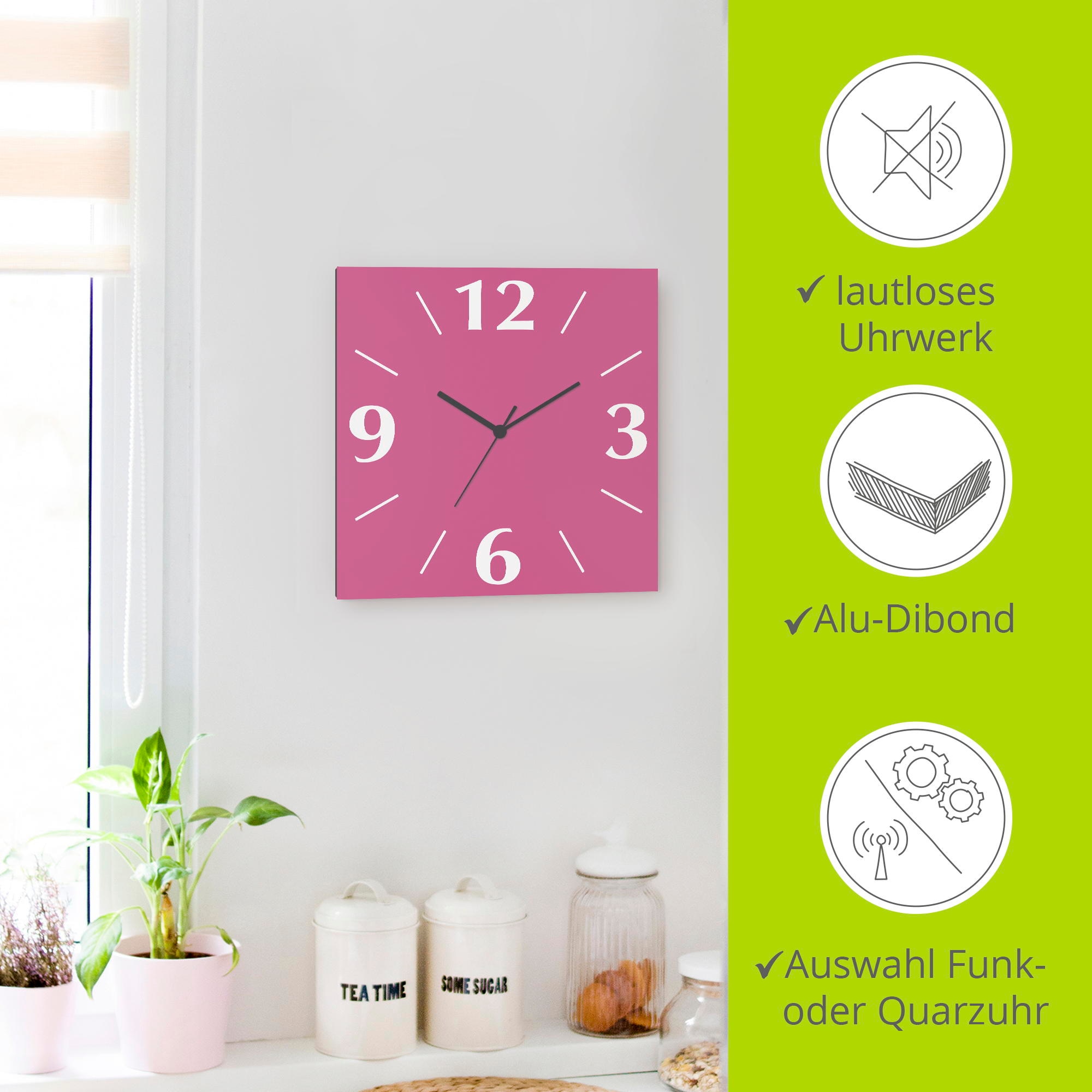 Artland Wanduhr »Uni Trendfarben« wahlweise mit  Quarz- oder Funkuhrwerk, lautlos ohne Tickgeräusche