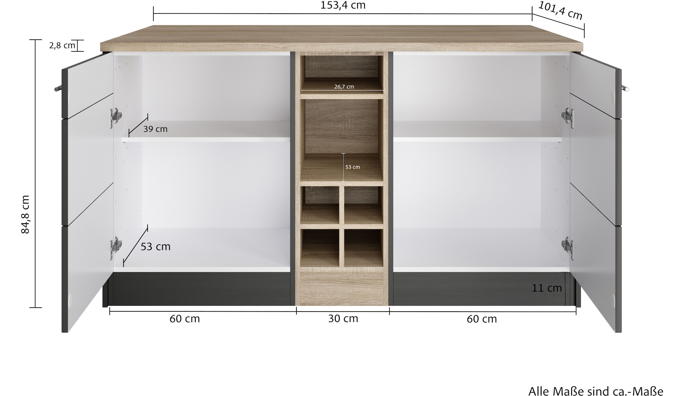 HELD MÖBEL Kücheninsel »Wien«, Breite 153 cm, MDF-Fronten, Flaschenregal