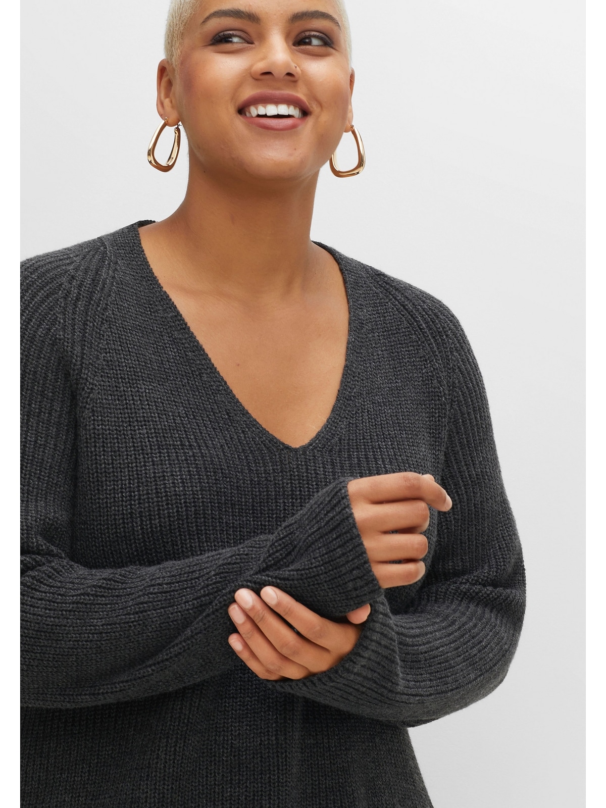 Sheego V-Ausschnitt-Pullover »Große Größen«, A-Linie in | BAUR online kaufen leichter Kaschmir, mit