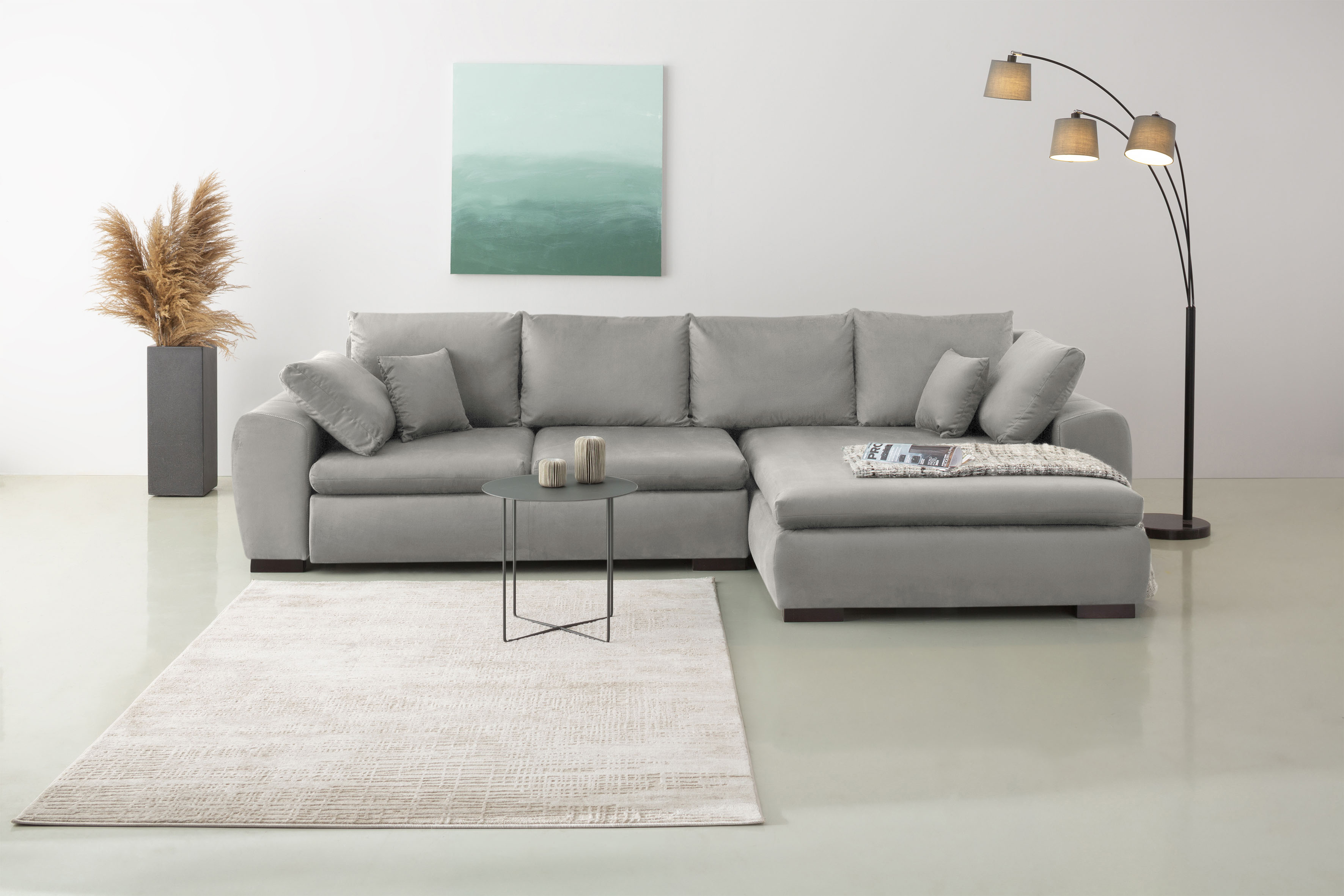 Home affaire 1100000002199 "Cara Mia L-Form, B: 325 cm, XXL-Sofa mit 4 Zierkissen" mit Schlaffunktion & Bettkasten, Liegefl. 145x270 cm