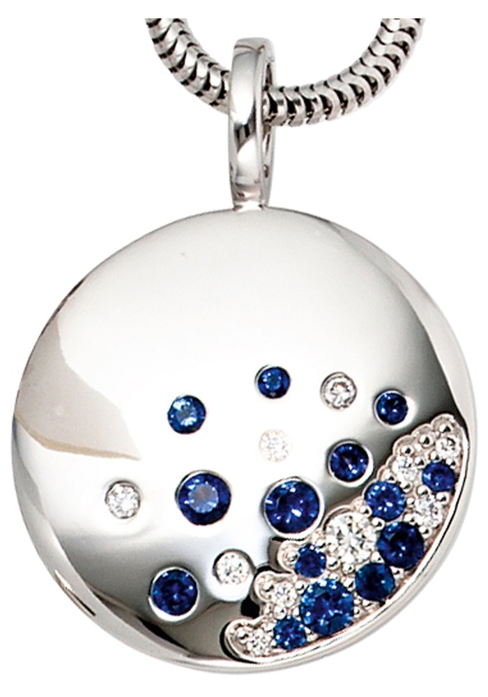 JOBO Runder Anhänger »Anhänger rund«, 585 Weißgold mit 10 Diamanten und Safir