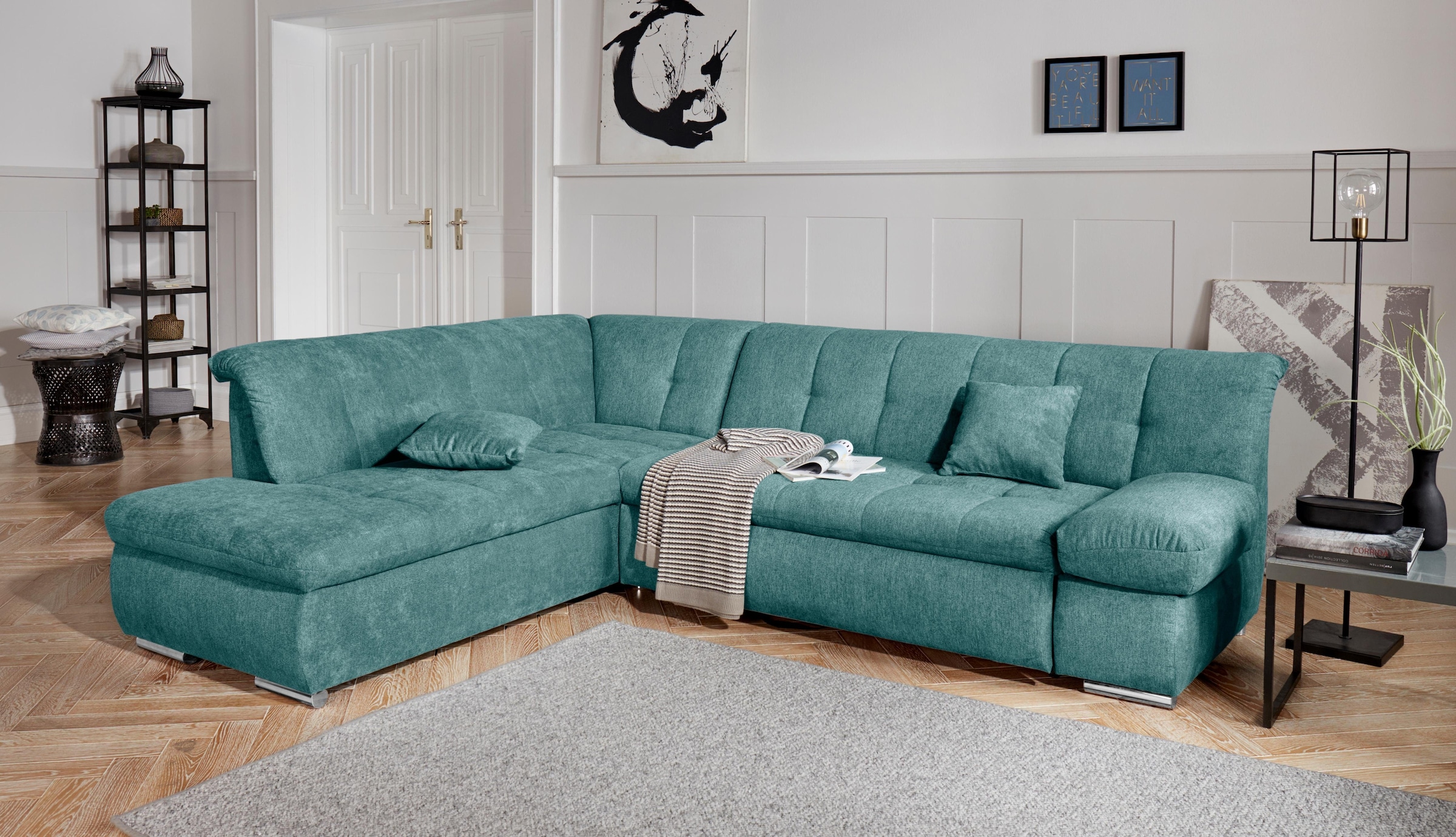 DOMO collection Ecksofa "MONA 271x213 cm, modern und komfortabel" whlw. mit Bett- und Armlehnfunktion, L-Form