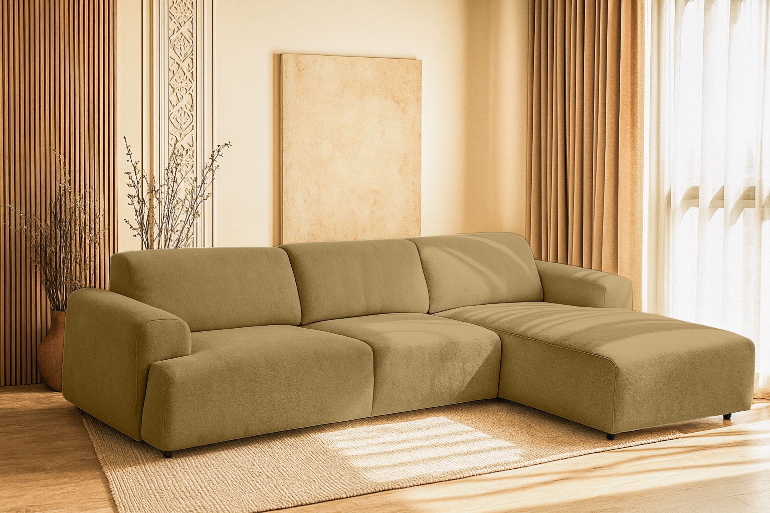 andas Ecksofa »Linkka, Breite 301 cm«, L-Form, in einem weichen Chenille-Stoff, mit Wellenunterfederung