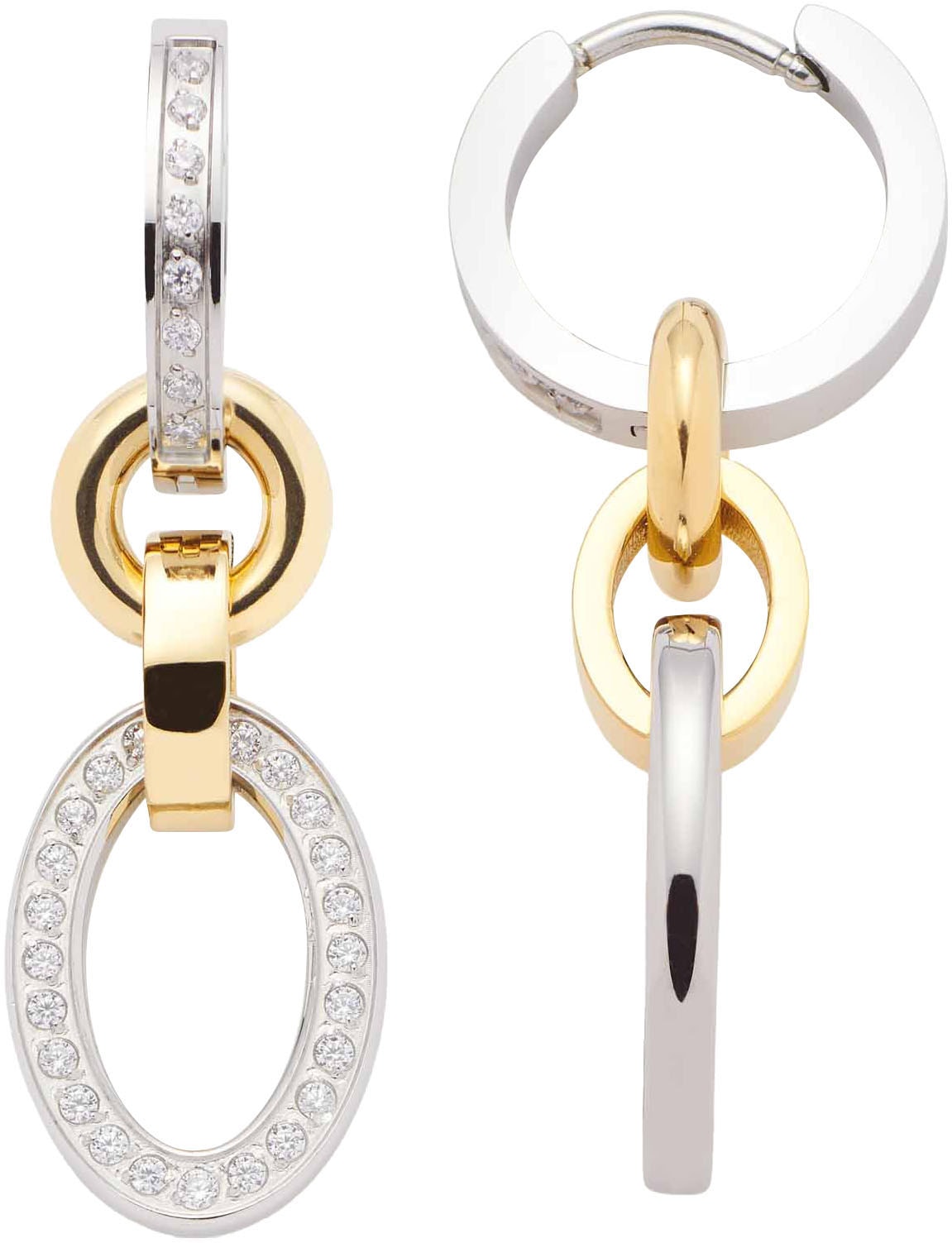 Paar Creolen LEONARDO "Ohrringe Lena", gelb (edelstahlfarben, gelbgoldfarben, kristallweiß, kristallweiß), Ohrringe, Damen, 10mm, Edelstahl, mit Zirkonia (synth.) - Einhänger abnehmbar