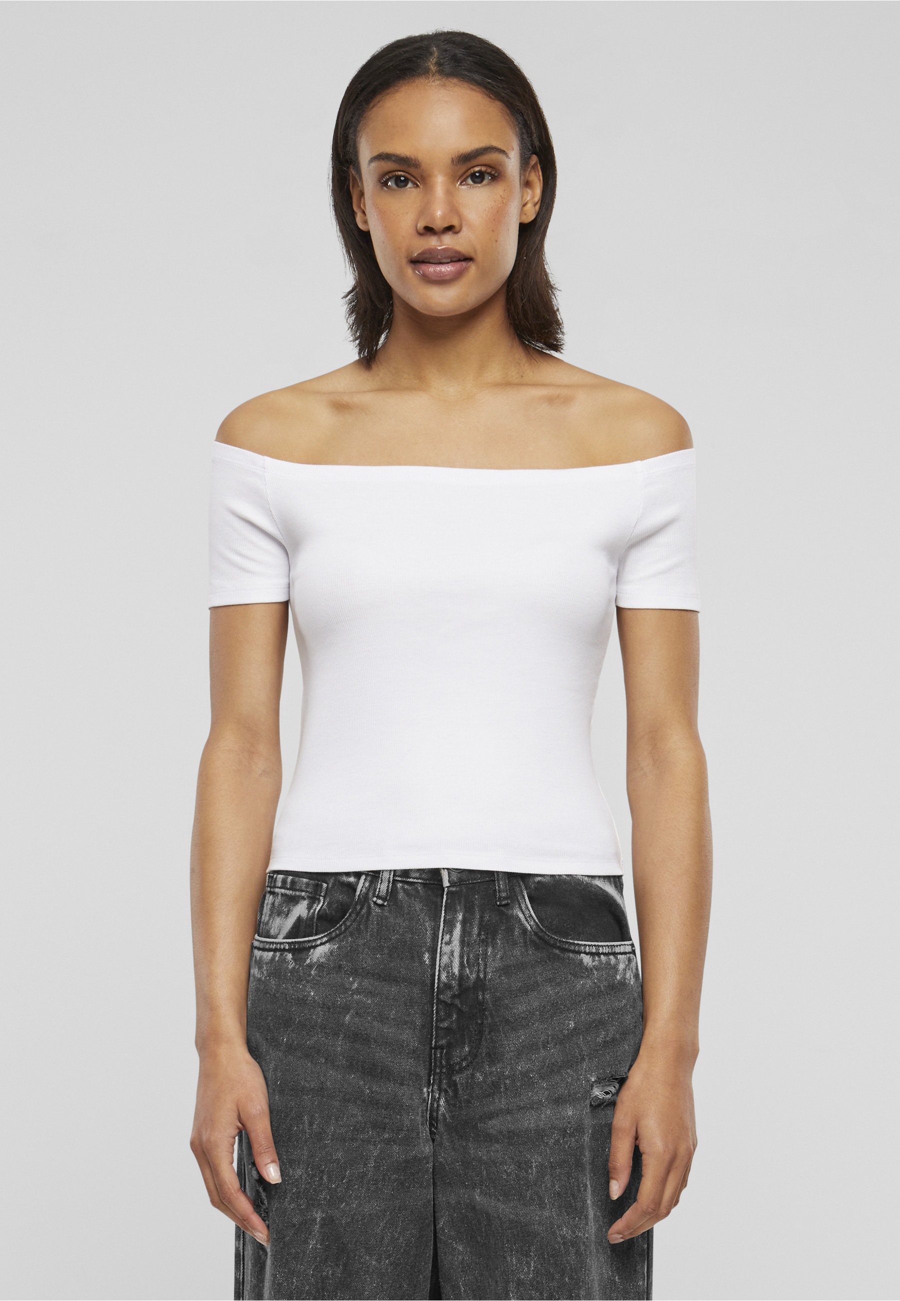 URBAN CLASSICS T-Shirt »Urban Classics Damen Ladies Organic Off Shoulder Rib Tee« 1 Stk.