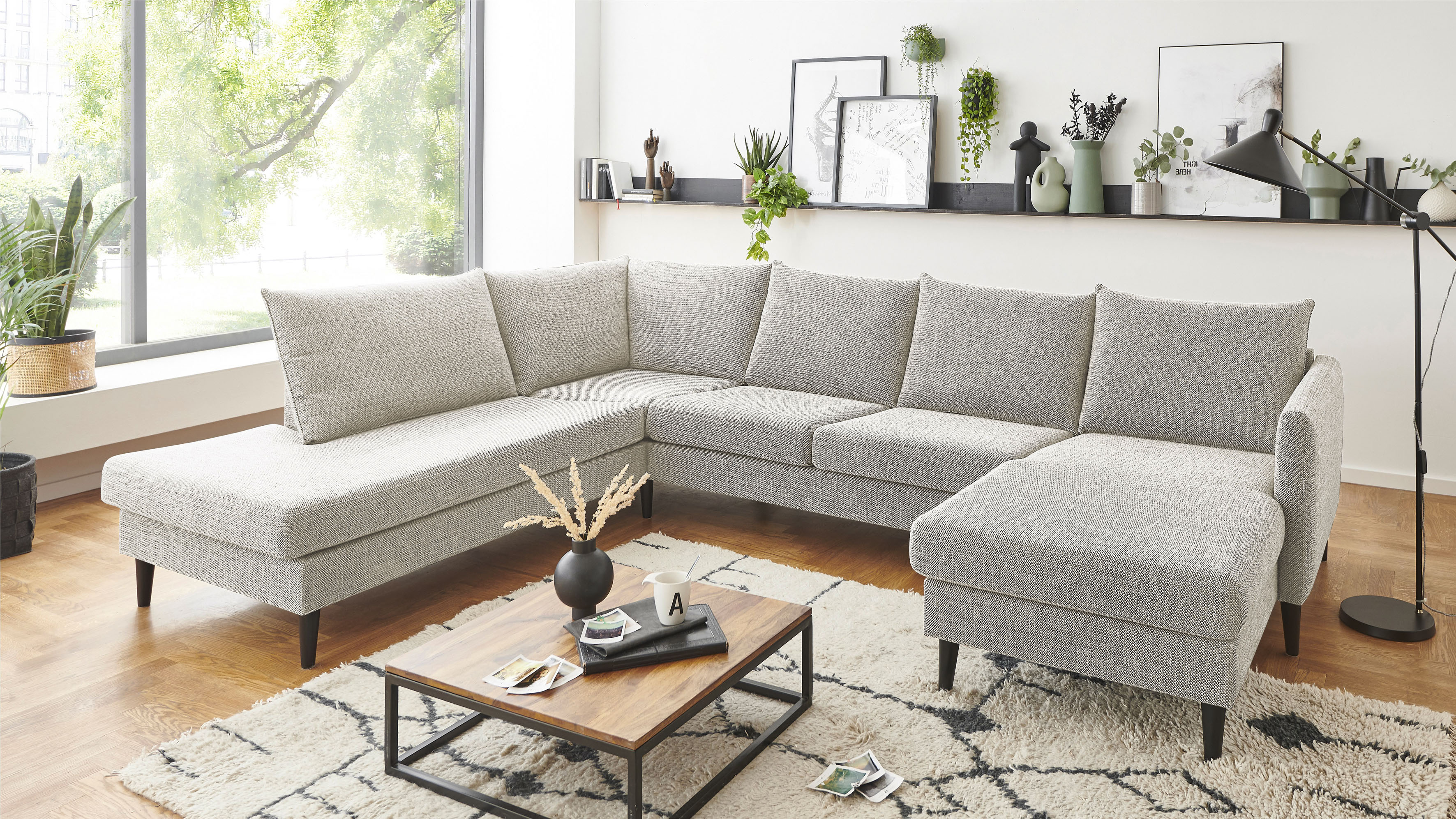 OTTO home Wohnlandschaft "Rekvik U-Form" mit Wellenunterfederung, mit Massivholzfüßen