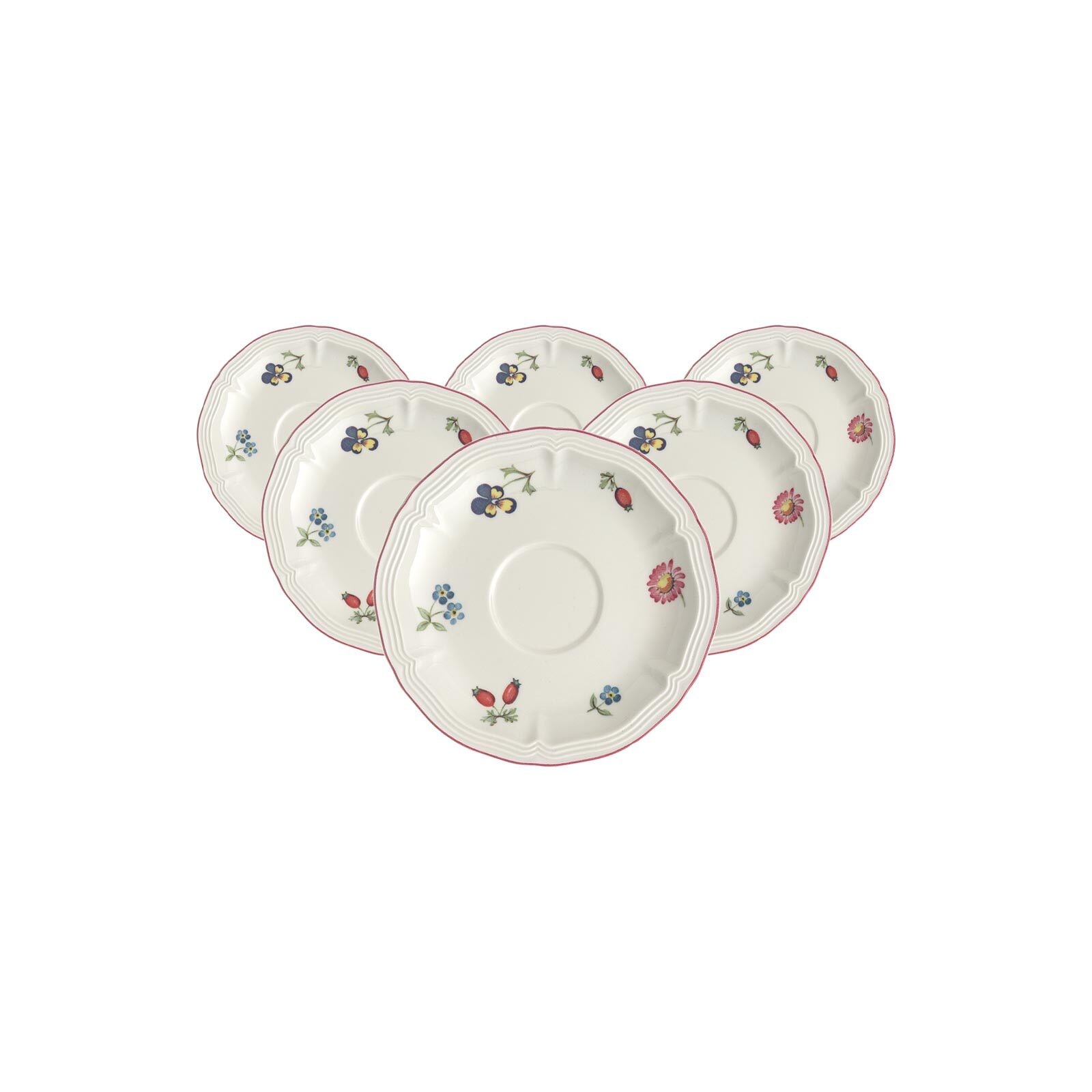 Villeroy & Boch Untertasse "Espressountertassen Petite Fleur ø 12,2 cm 6er Set weiß" Spülmaschinengeeignet, Mikrowellengeeignet