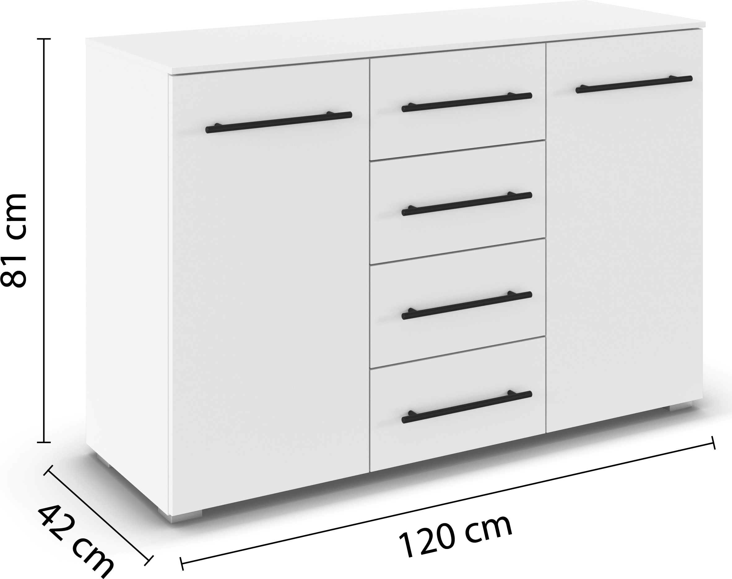 rauch Kombikommode »Sideboard Schubladenkommode AVOLA mit Dekorfront« Breite 120 cm inkl. Soft-Close-Funktion,  2 Griff-Farben, 120 cm breit, 4 Schubladen, 4 Böden, MADE IN GERMANY