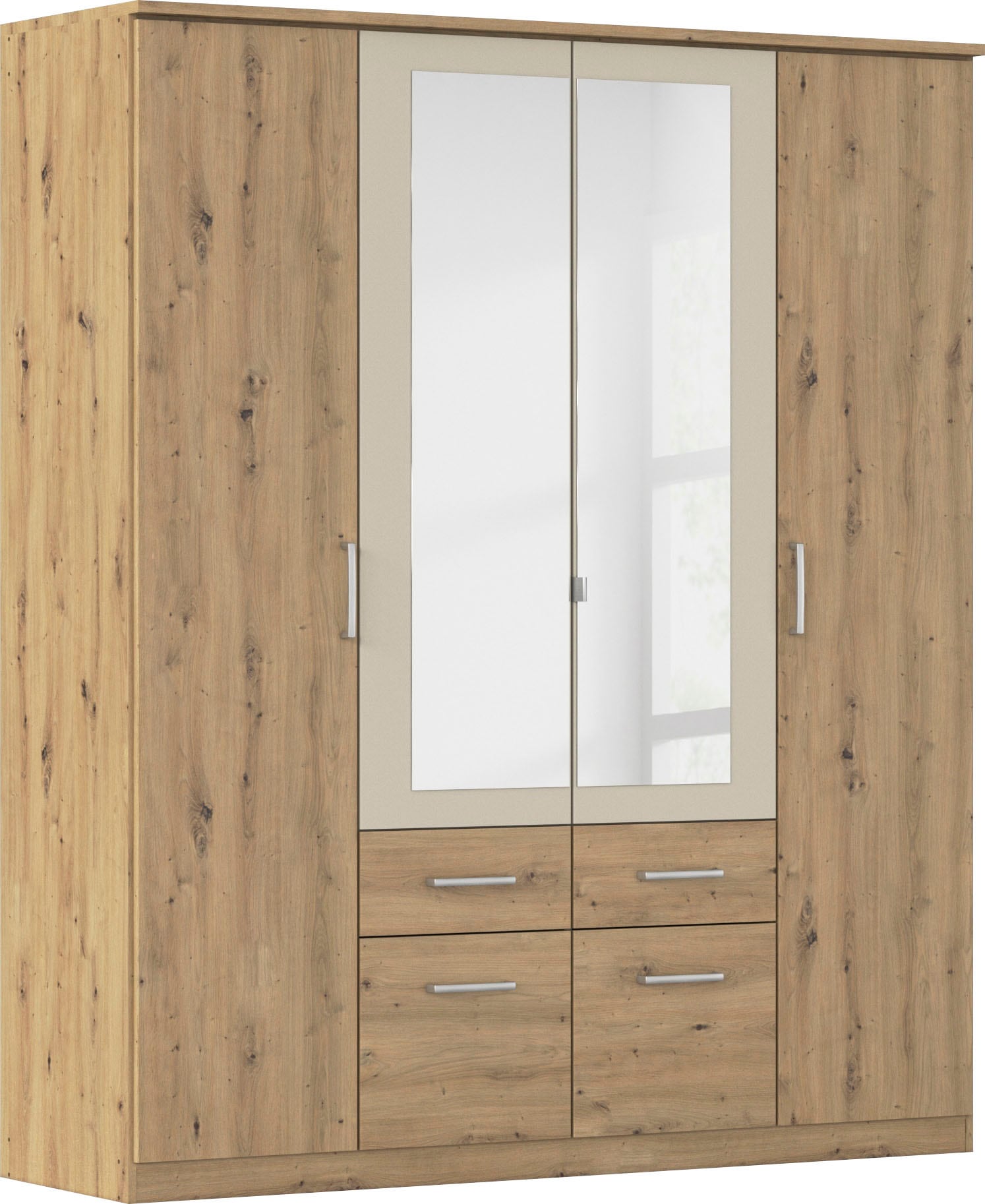 rauch "Drehtürenschrank Schrank Garderobe BURANO" mit Schubladen und Spiegelumrandung in Farbabsetzung MADE IN GERMANY