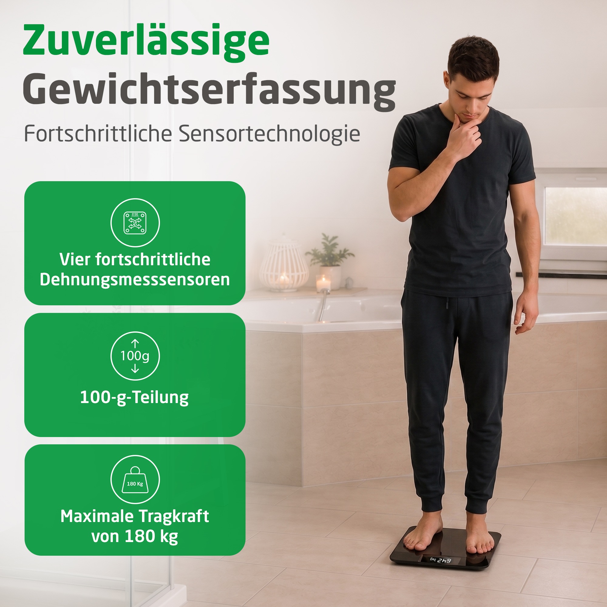 Medisana Personenwaage »PS 520, aus 5 mm Sicherheitsglas und mit Wandprojektionsanzeige« Tragkraft bis 180 kg, großes LCD-Display, Dehnungsmesssensoren