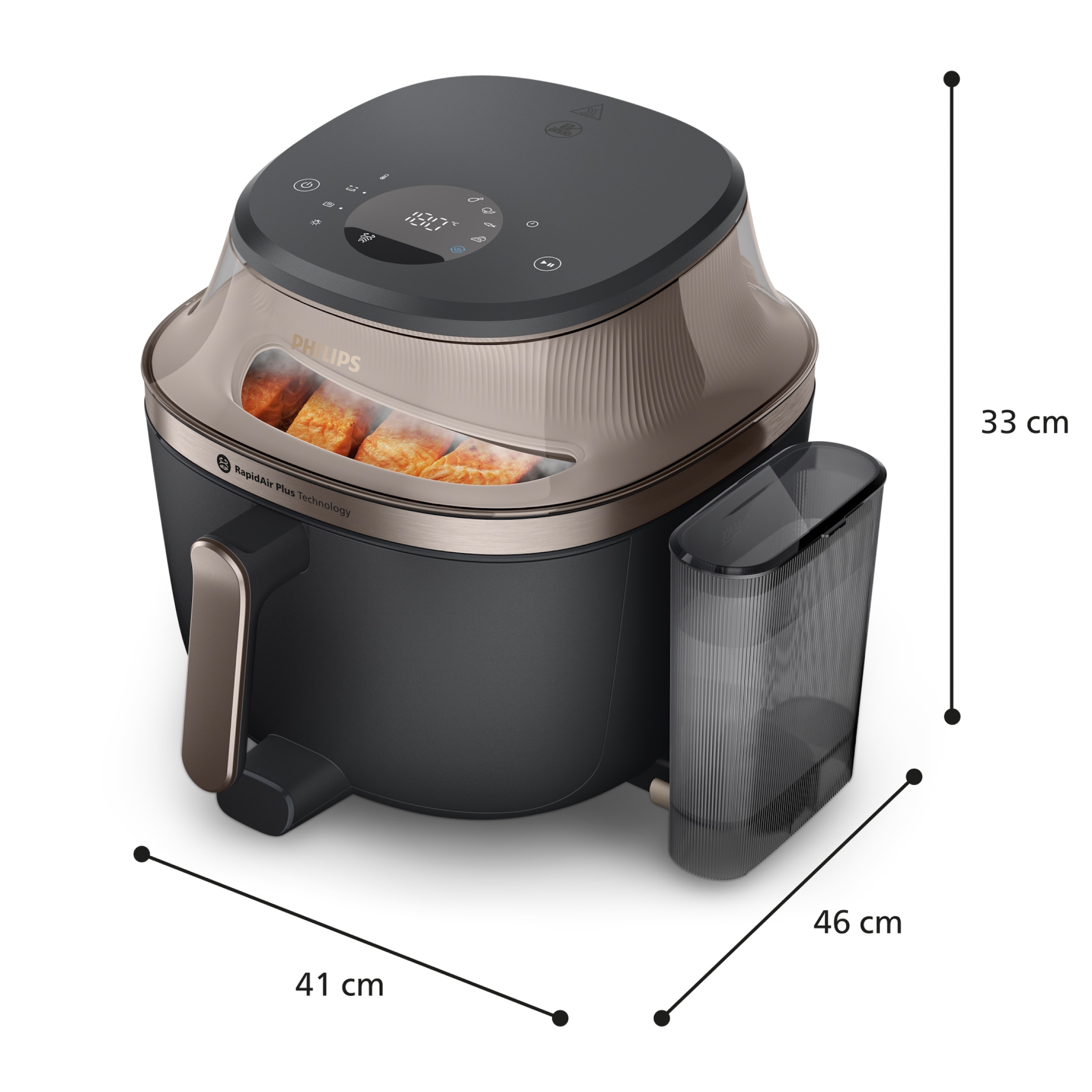 Philips Heißluftfritteuse »NA547/07 Steam Airfryer 5000 Series mit EasySlide, 7,2L Kapazität« 2000 W mit Dampfgarfunktion u. RapidAir Plus Technologie; Schwarz/Gold