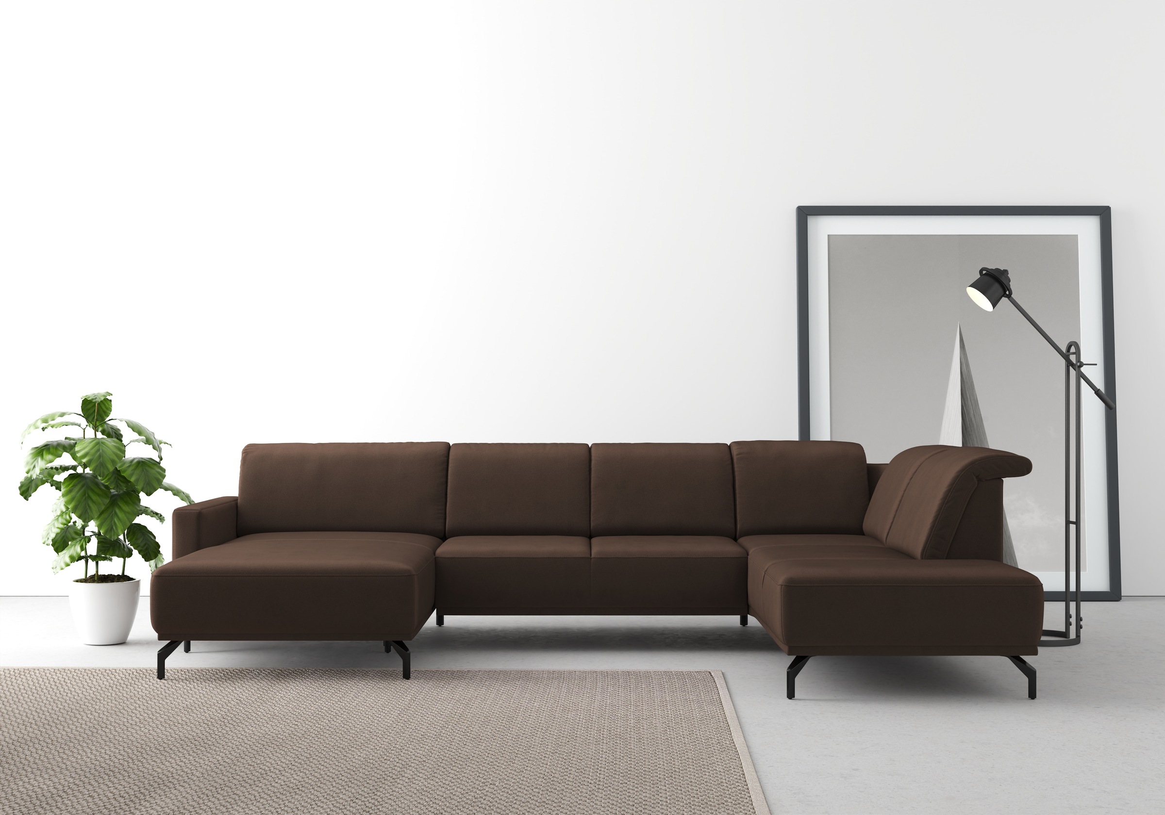 Wohnlandschaft SIT & MORE "Bailando U-Form", braun (dunkelbraun), B:337cm H:84cm T:205cm, Sofas, Wohnlandschaft, wahlweise mit Kopfteilverstellung und Vorziehsitz, motorisch 10