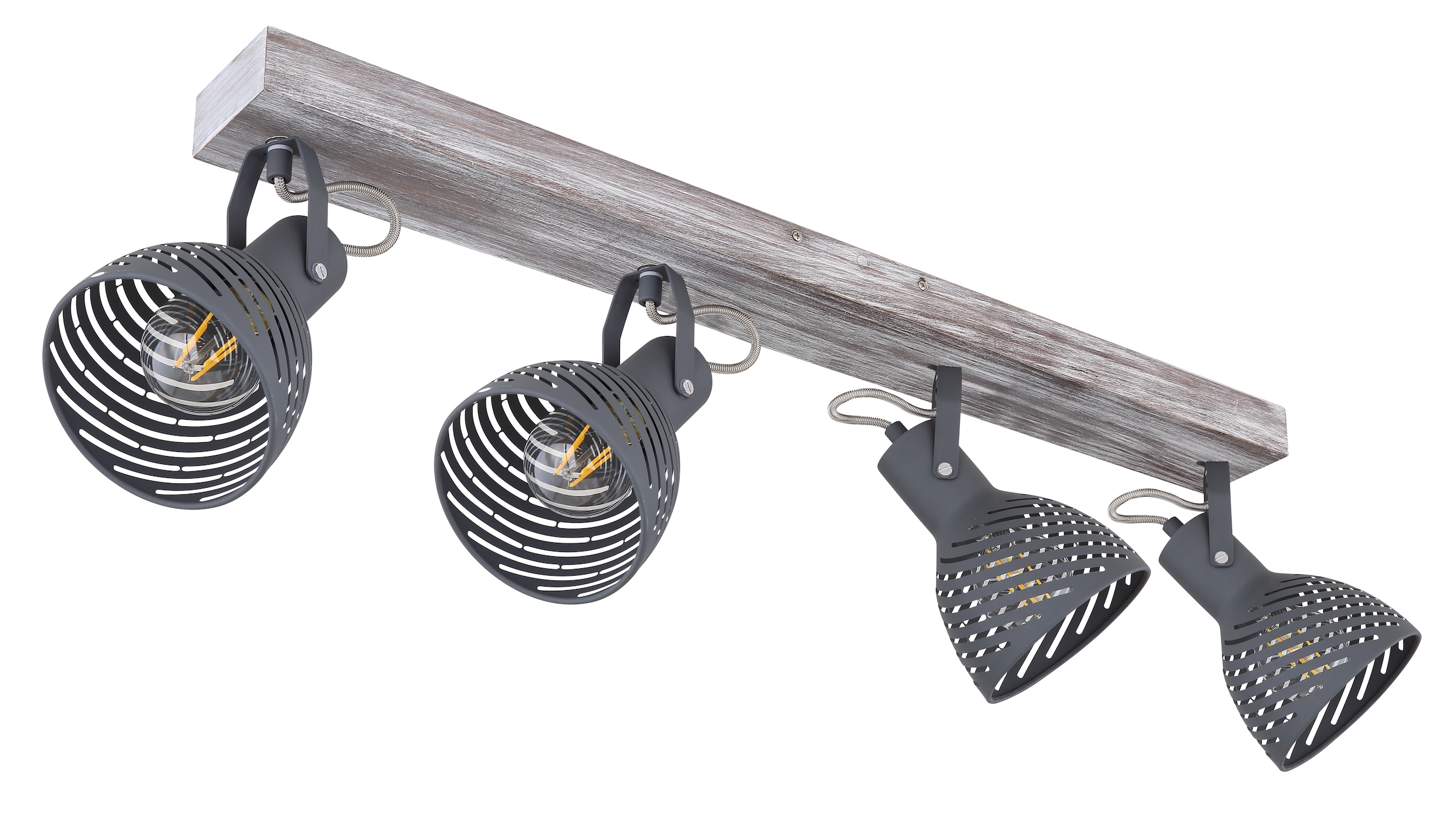 GLOBO LIGHTING Deckenspot »MORI« E27 1 Stk. Holz-Strahler antik weiß getüncht, Metall grau-blau, E27 4x40W