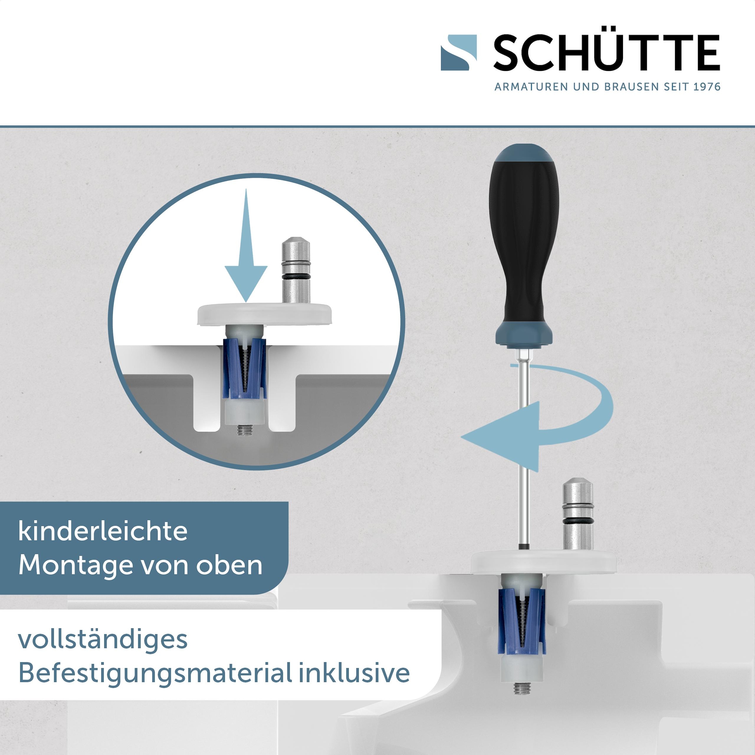 Schütte WC-Sitz »Duroplast, WHITE D-Form PRO 2«, (WC-Sitz, Befestigungsmaterial, Montageanleitung), mit Absenkautomatik und Schnellverschluss