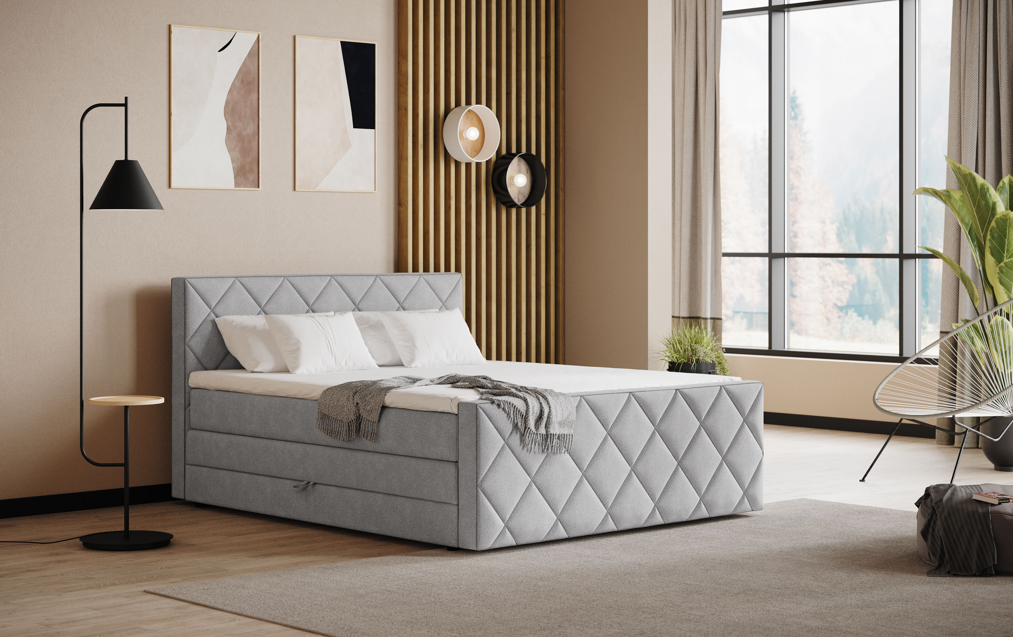COTTA Boxspringbett "Tower inkl. Bettkasten, mit Keder in abgesetzter Farbe" in verschiedenen Breiten, Härtegraden und Farben erhältlich