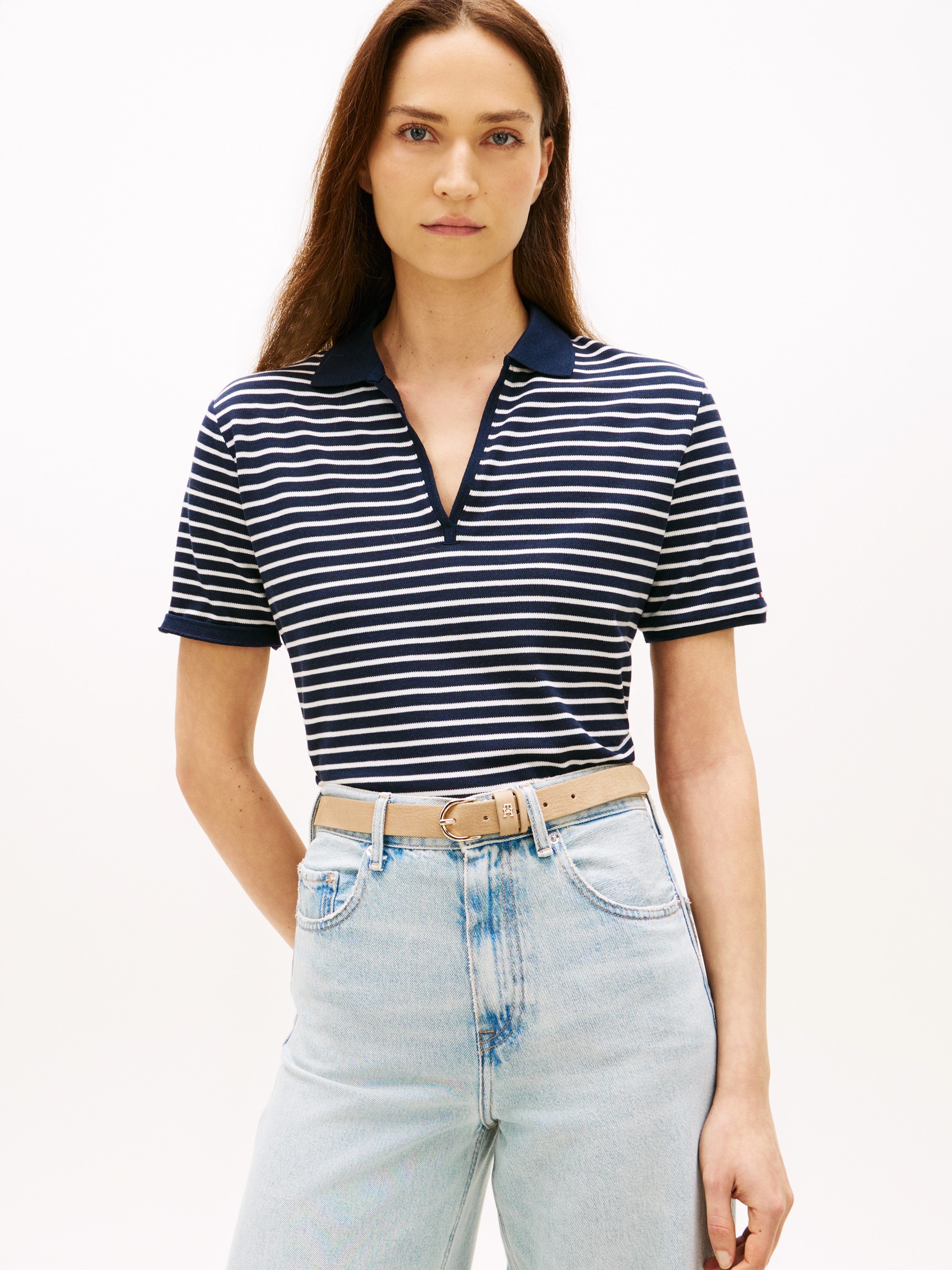 Tommy Hilfiger Poloshirt "LYOCELL PIQUE OPEN-NK SS POLO" mit kleinem Logo-S günstig online kaufen