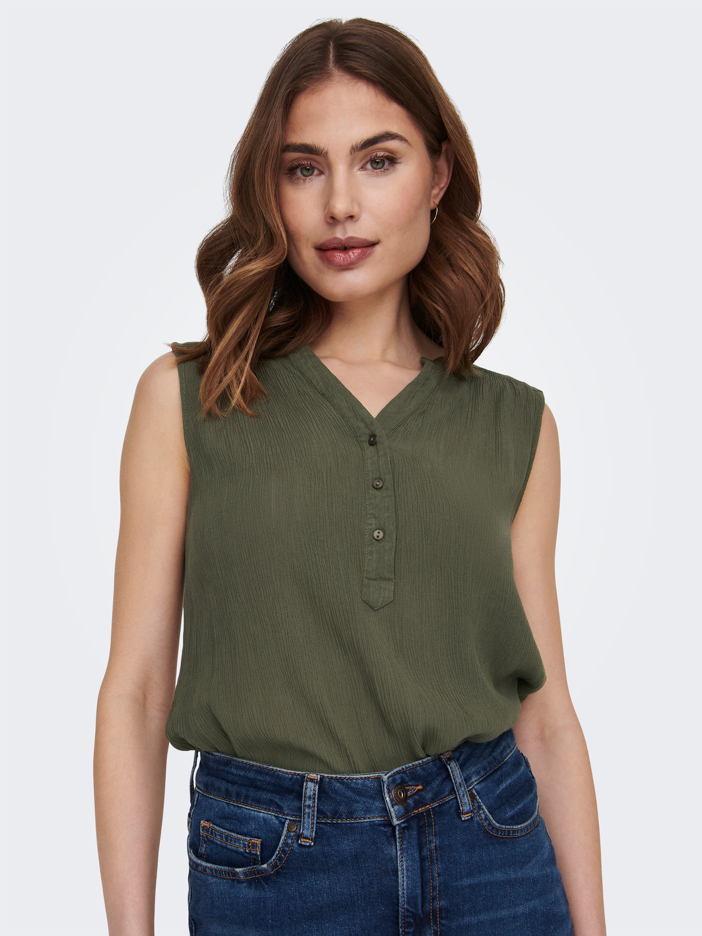 ONLY Blusentop "ONLJETTE – Blusentop mit V-Ausschnitt und Knopfleiste" regu günstig online kaufen