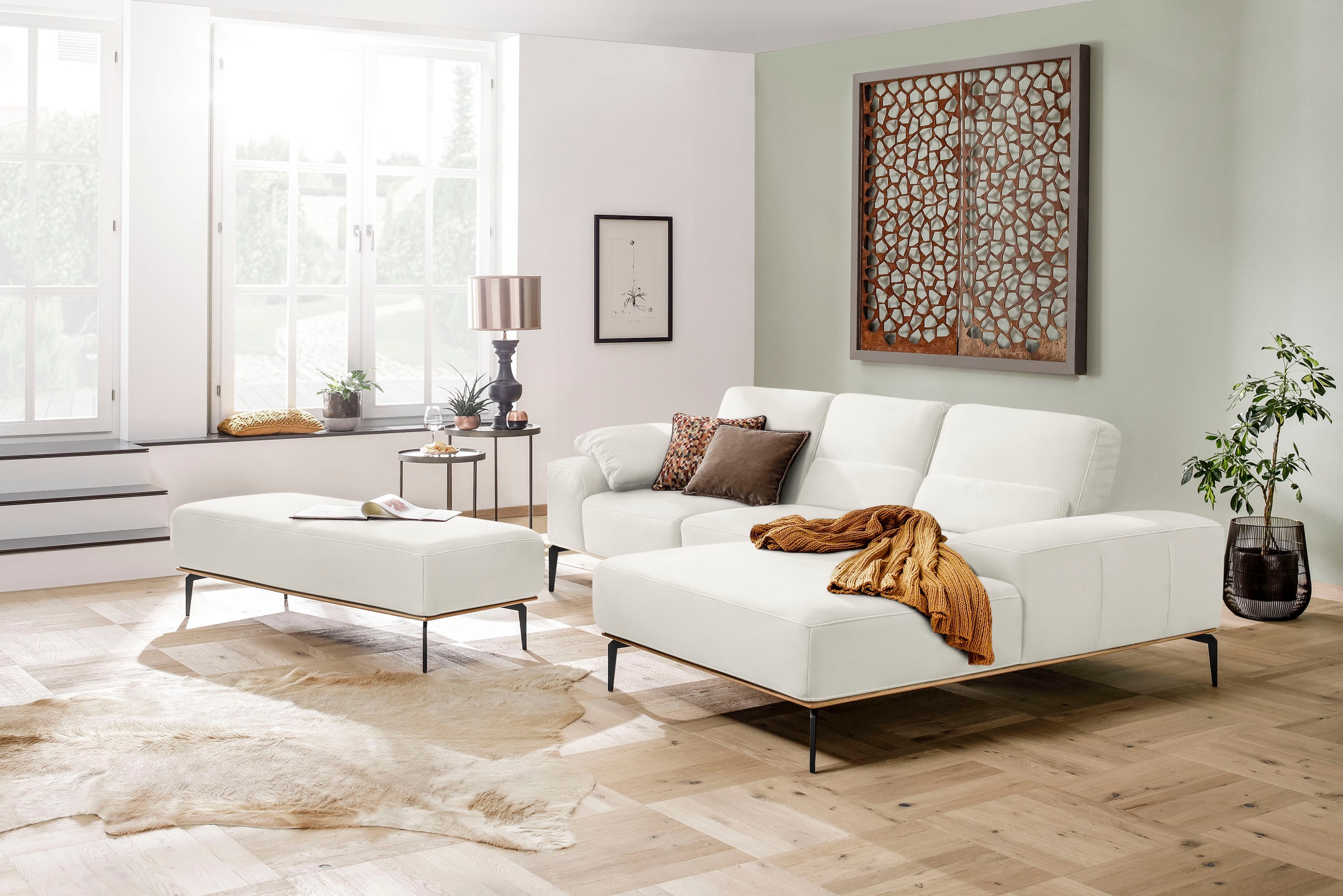 W.SCHILLIG Ecksofa »run, Designsofa mit tollem Sitzkomfort, bequem, L-Form«, mit Holzsockel, Füße in Schwarz pulverbeschichtet, Breite 279 cm