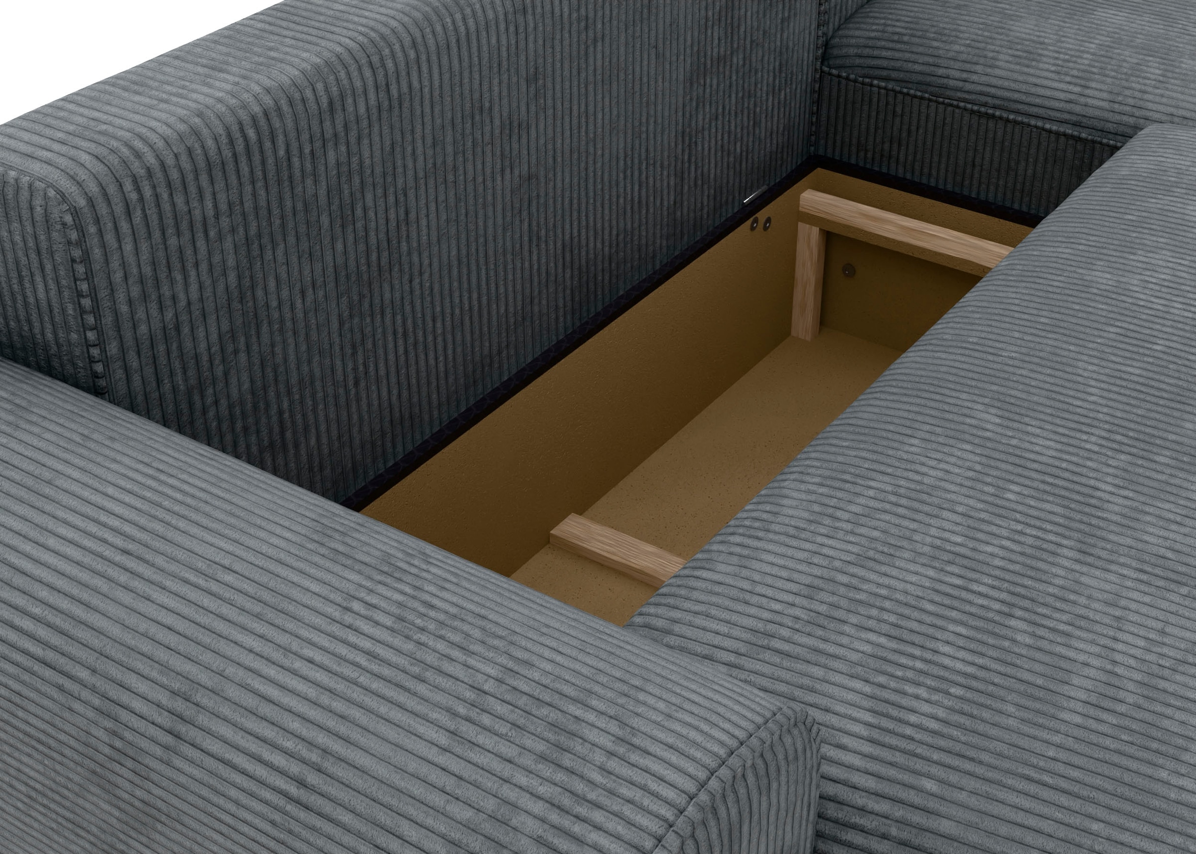 TRENDMANUFAKTUR Ecksofa »Fordon, Schlafsofa mit Bettkasten, Couch in L-Form, Breite 250 cm«, in Cordstoff HYPER, dunkelgrau, Recamiere rechts