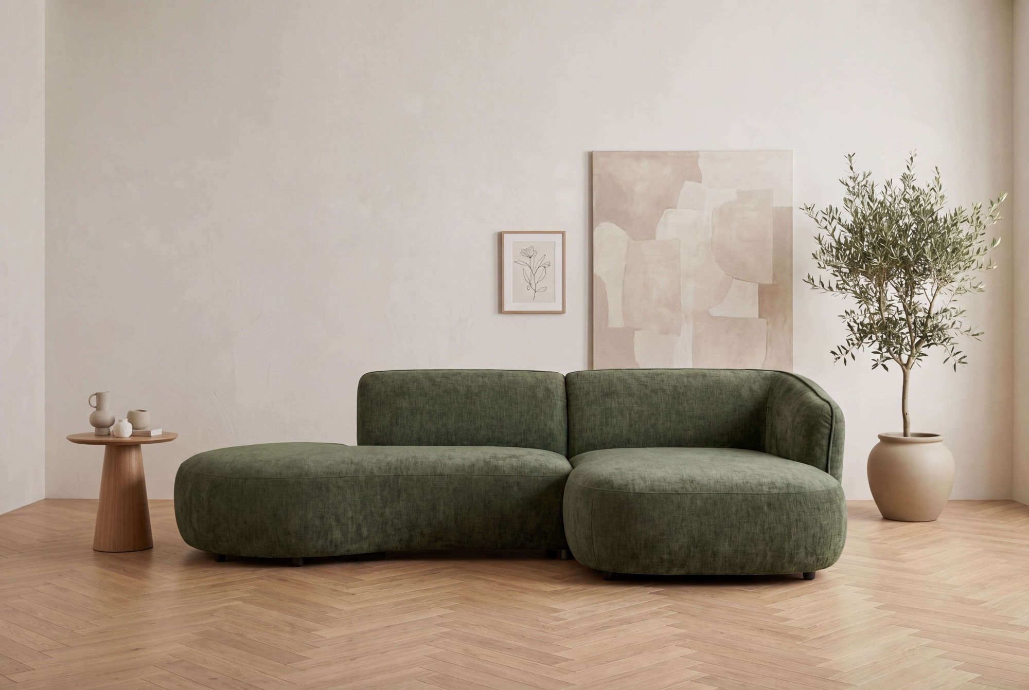 OTTO home Ecksofa "OSTRUP Rundsofa, L-Form, Naturtöne, Boucle oder Chenille" Breite 278 cm, organische Form mit sanften Rundungen