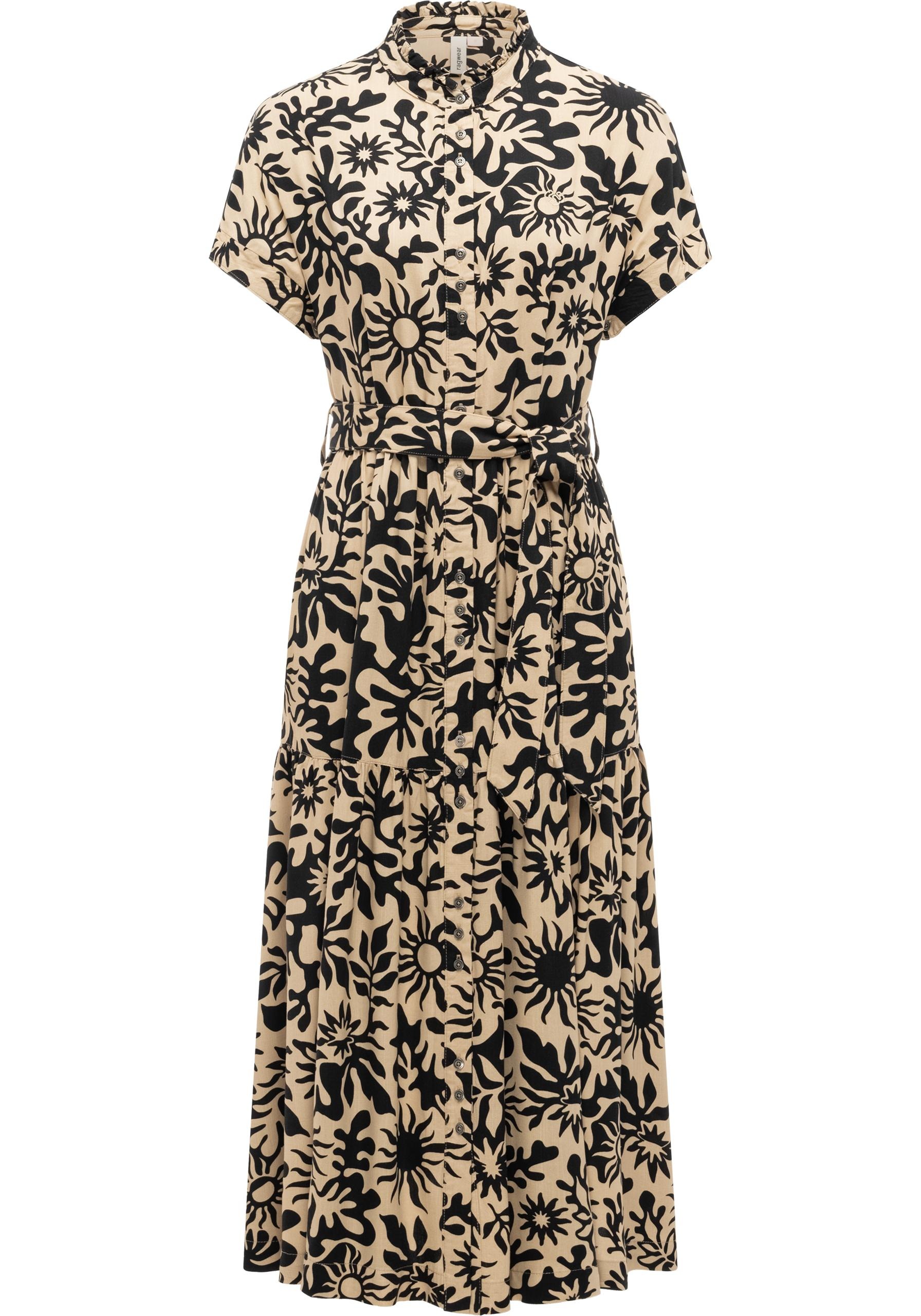 A-Linien-Kleid RAGWEAR "Liora Print", Damen, Gr. XL (42), Normalgrößen, sand, Material: 100% Viskose, figurumspielend ca. Mitte Wade, Rundhals, Ärmel ohne Ärmelschlitz abgesteppte Kante, Kleider, Wadenlanges Kurzarmkleid mit Bindeband