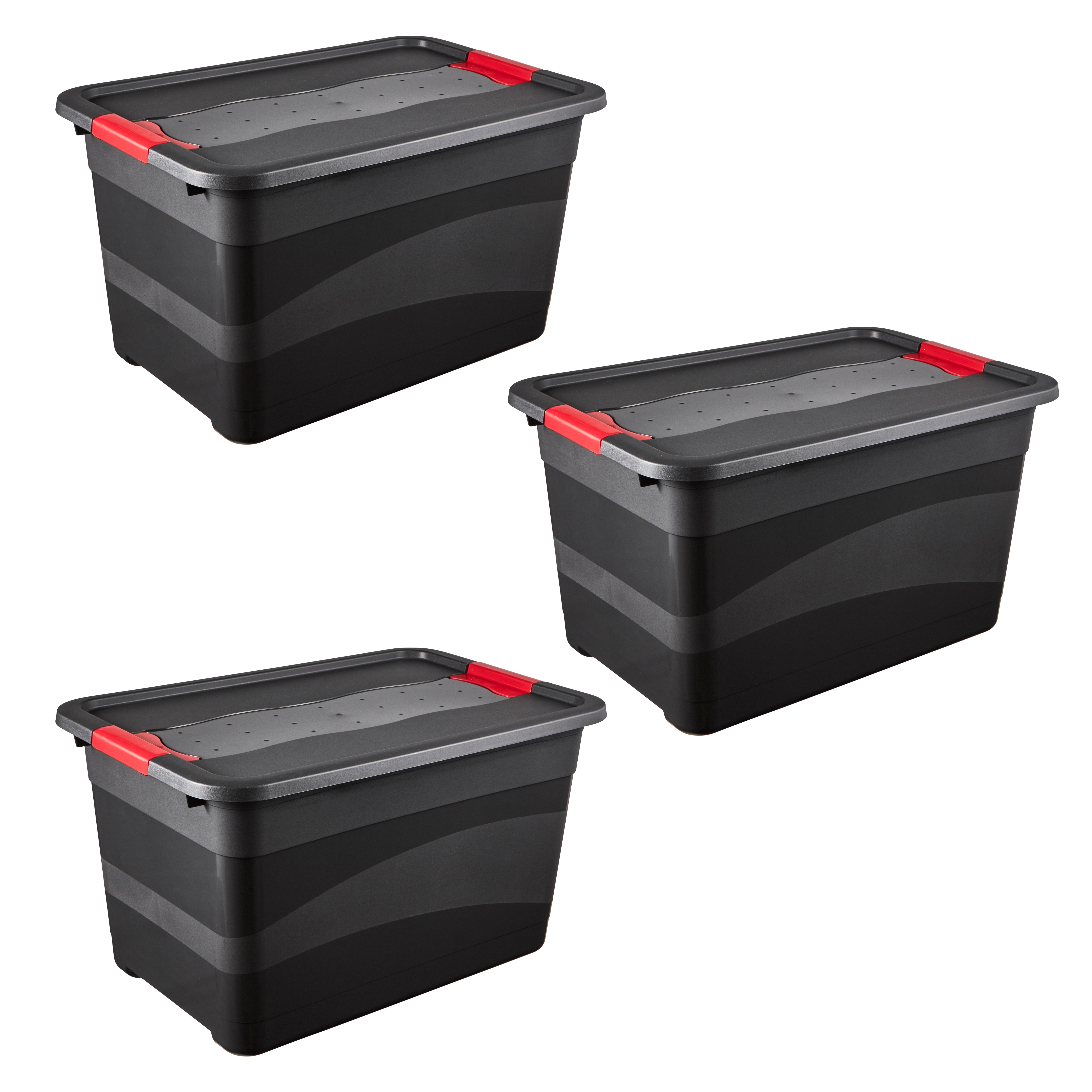 keeeper Transportbehälter "eckhart, 3er Set Transporbox, 52 L, 59,5 x 39,5 x 34 cm" 39,5 cm breit 34 cm hoch 59,5 cm lang Set, 3 Stk. tlg. seitl. Clips, Griffe am Boden, stoßfeste Seitenwände, robuster Deckel